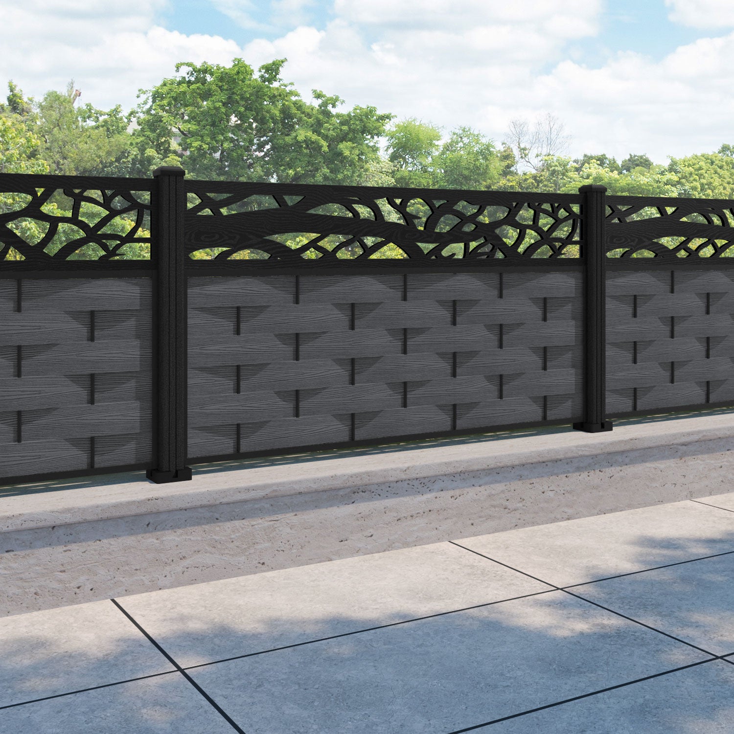 Ripple Twilight Fence Panel - Dark Grey - with our composite posts