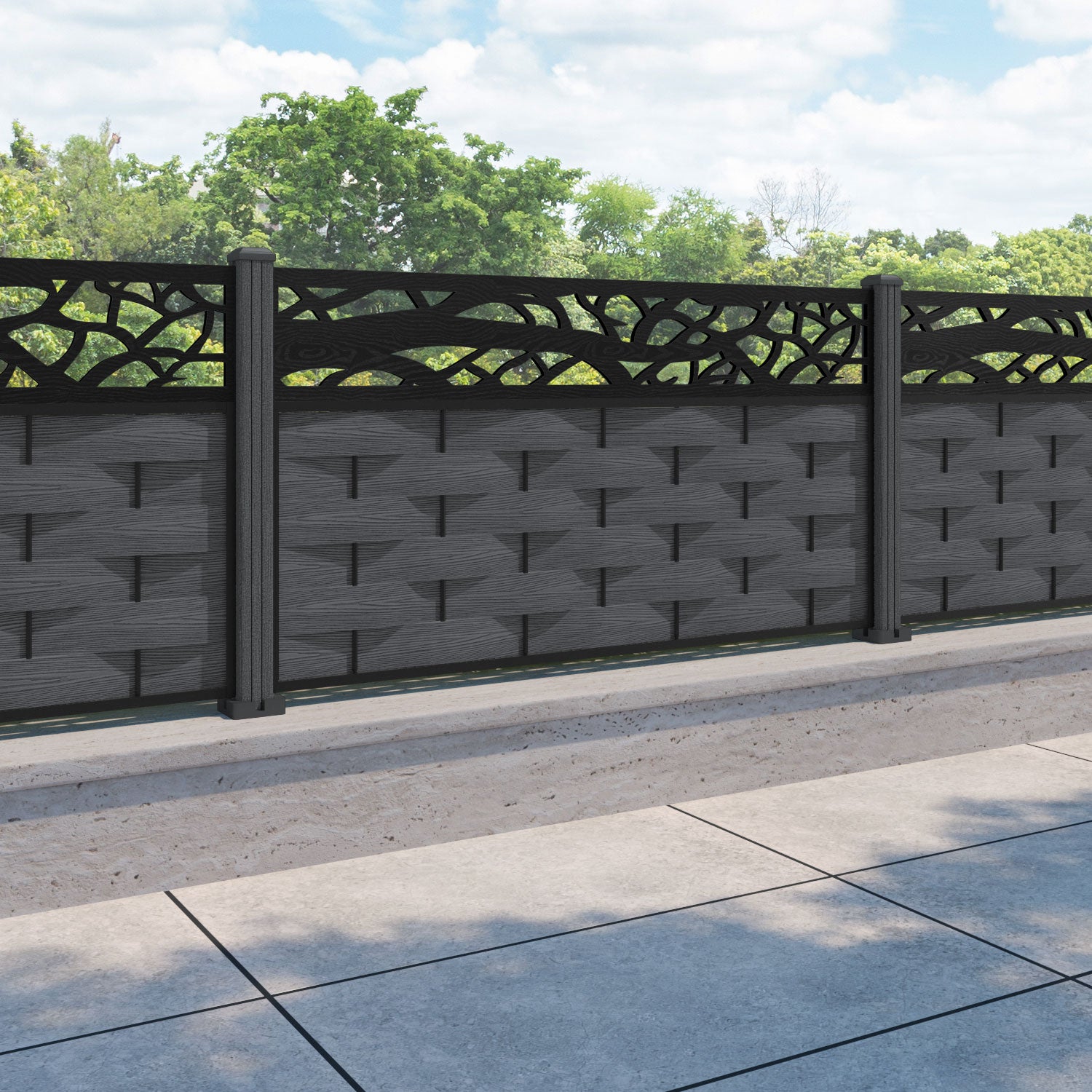 Ripple Twilight Fence Panel - Dark Grey - with our composite posts