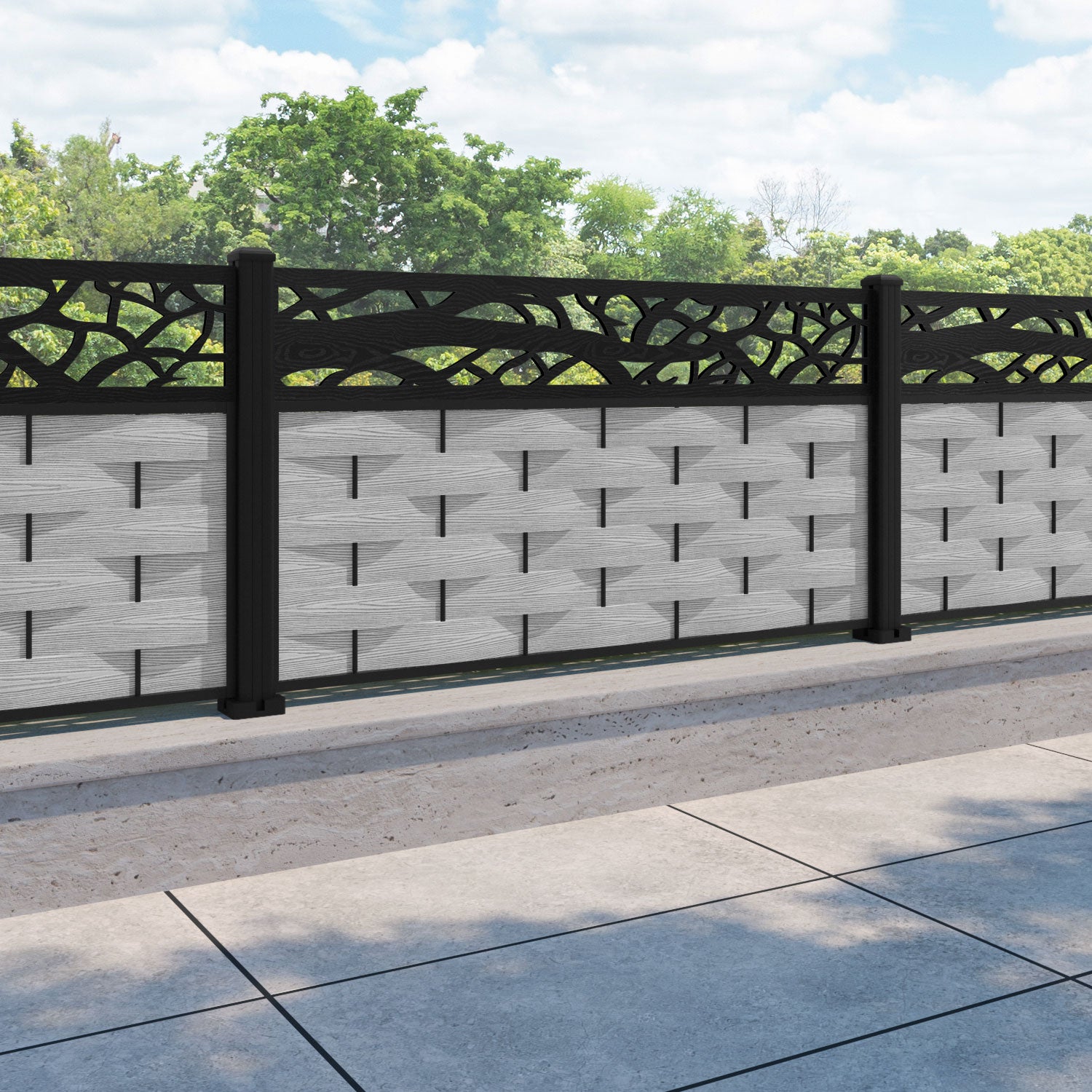 Ripple Twilight Fence Panel - Light Grey - with our aluminium posts