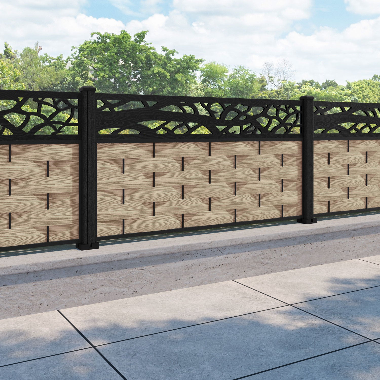 Ripple Twilight Fence Panel - Light Oak - with our composite posts