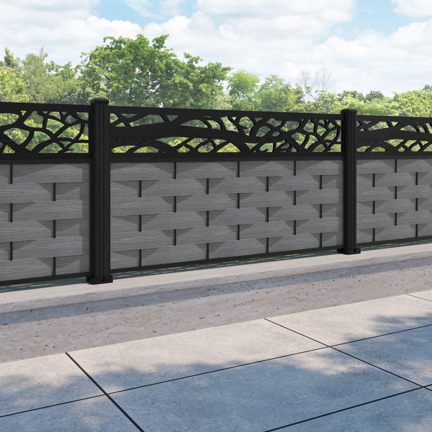 Ripple Twilight Fence Panel - Mid Grey - with our composite posts
