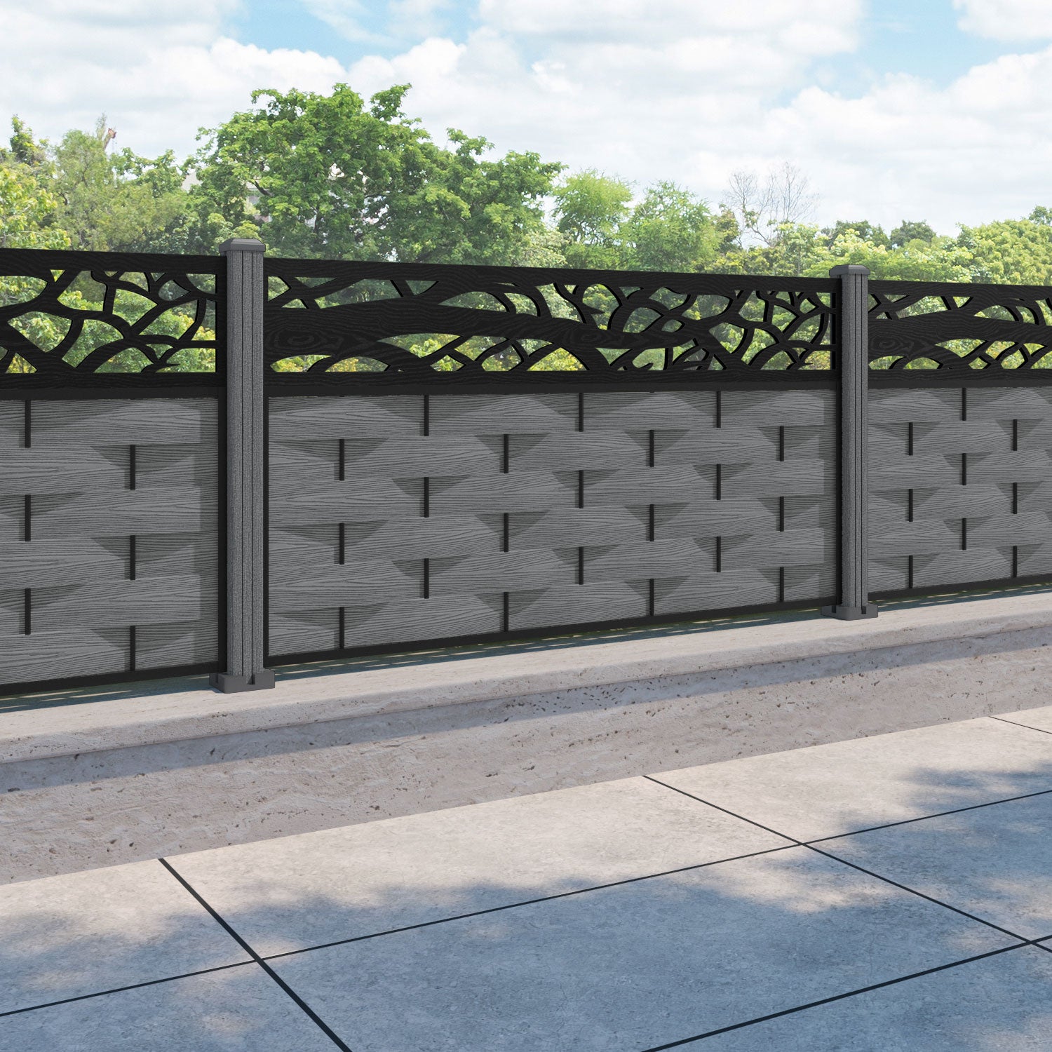 Ripple Twilight Fence Panel - Mid Grey - with our composite posts