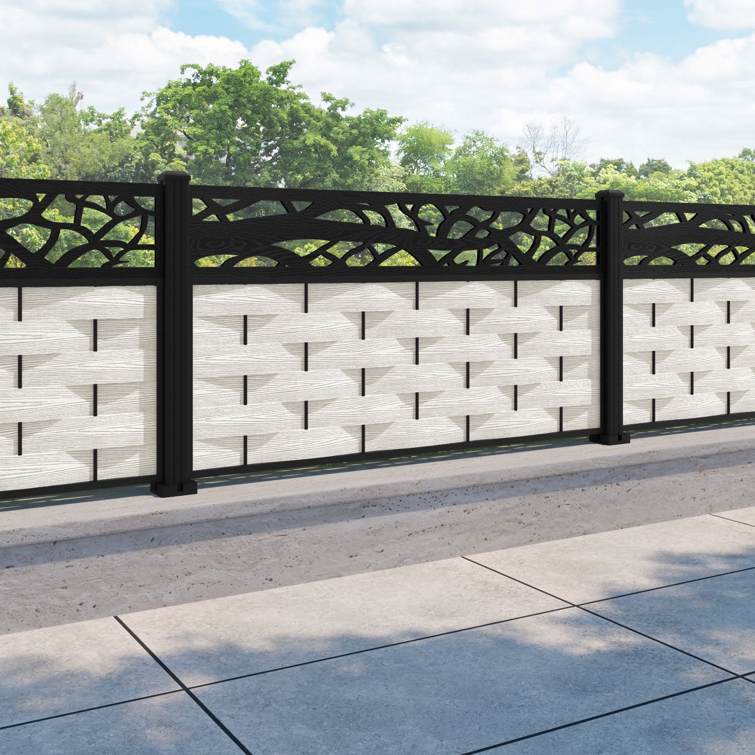 Ripple Twilight Fence Panel - Light Stone - with our aluminium posts