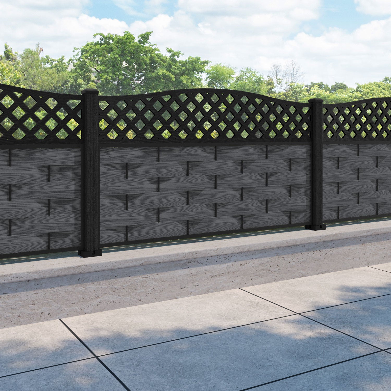 Ripple High Wave Fence Panel - Dark Grey - with our composite posts