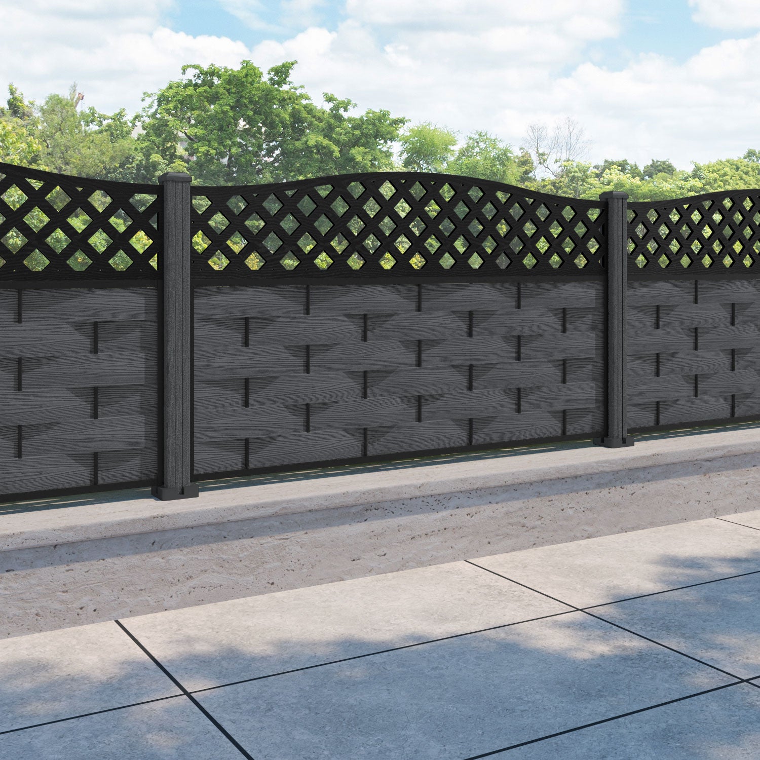 Ripple High Wave Fence Panel - Dark Grey - with our composite posts