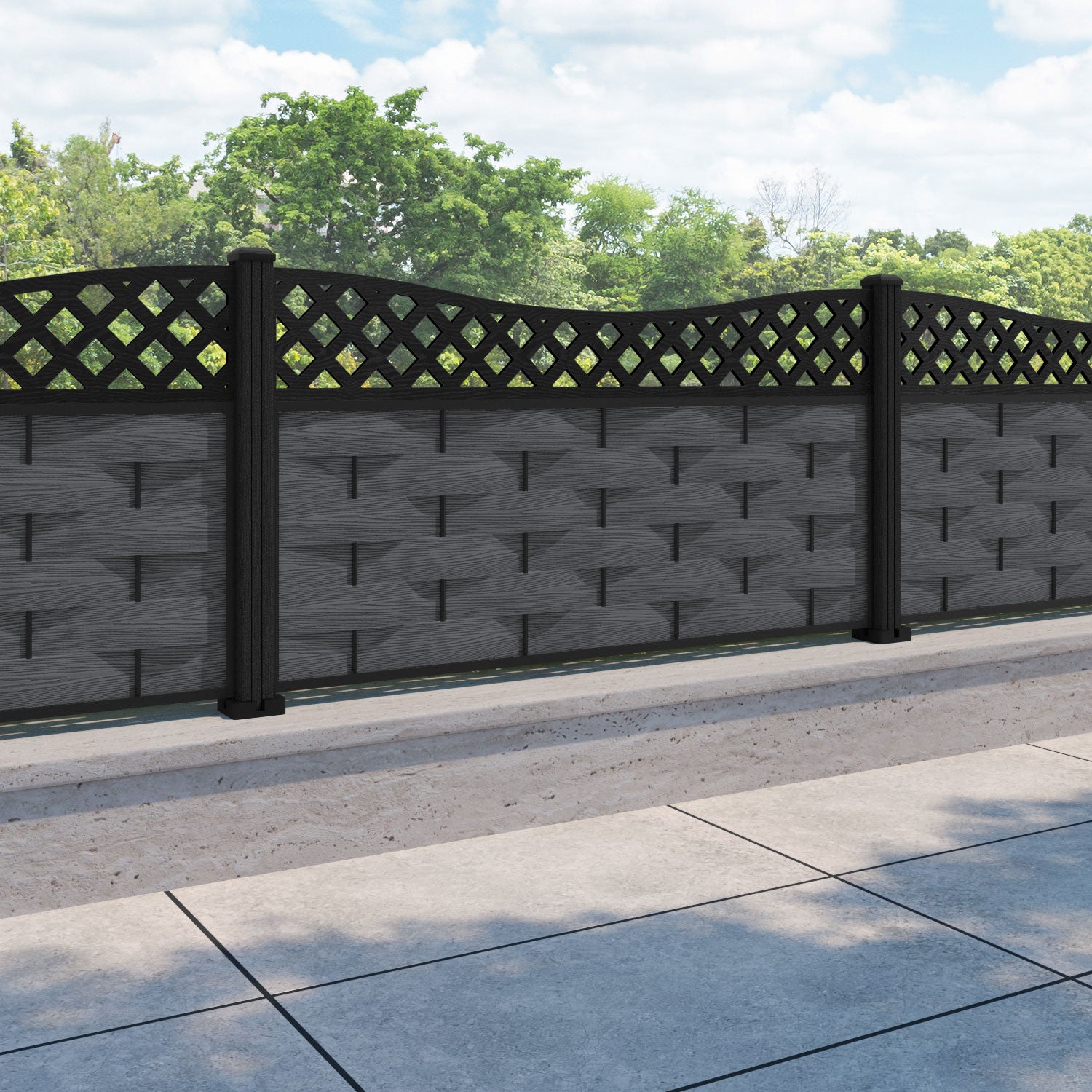 Ripple Low Wave Fence Panel - Dark Grey - with our composite posts