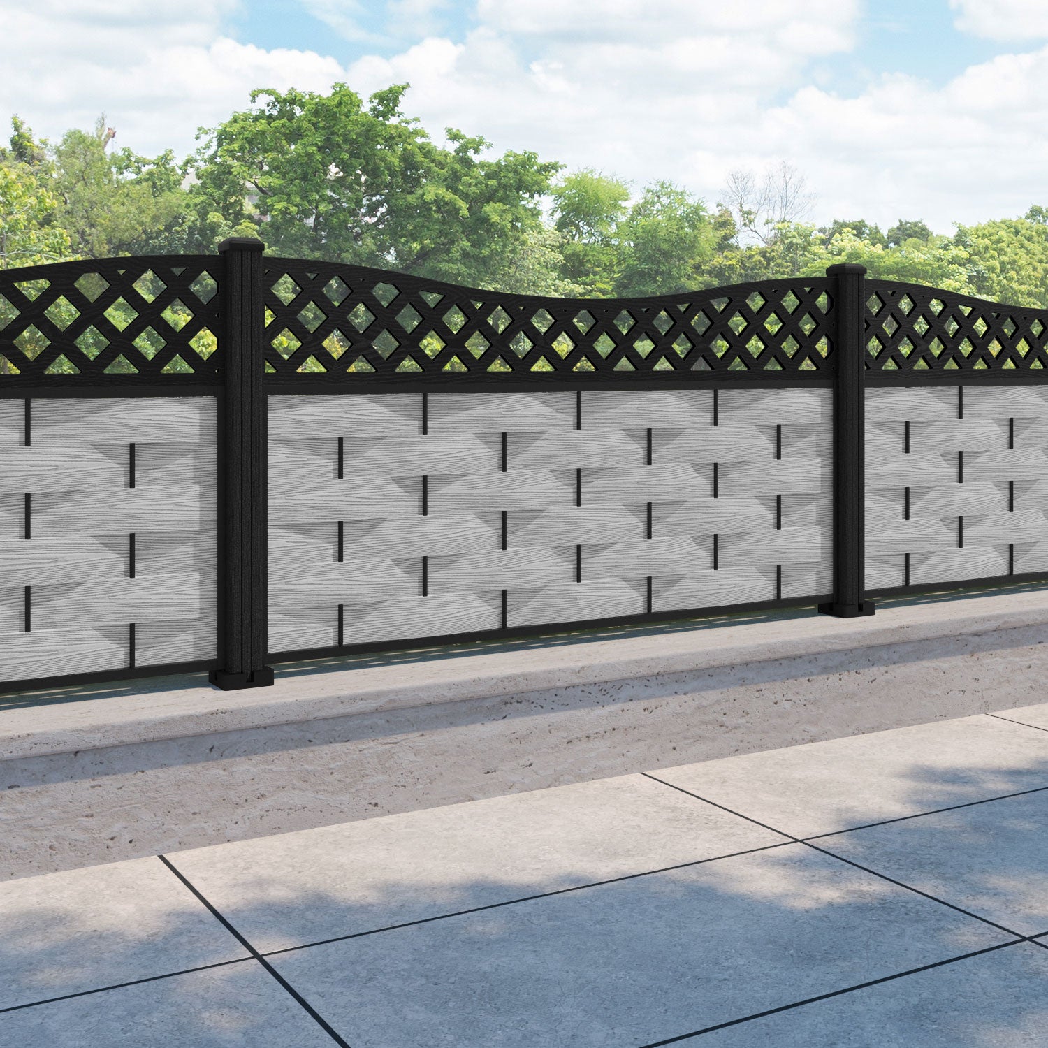 Ripple Low Wave Fence Panel - Light Grey - with our composite posts