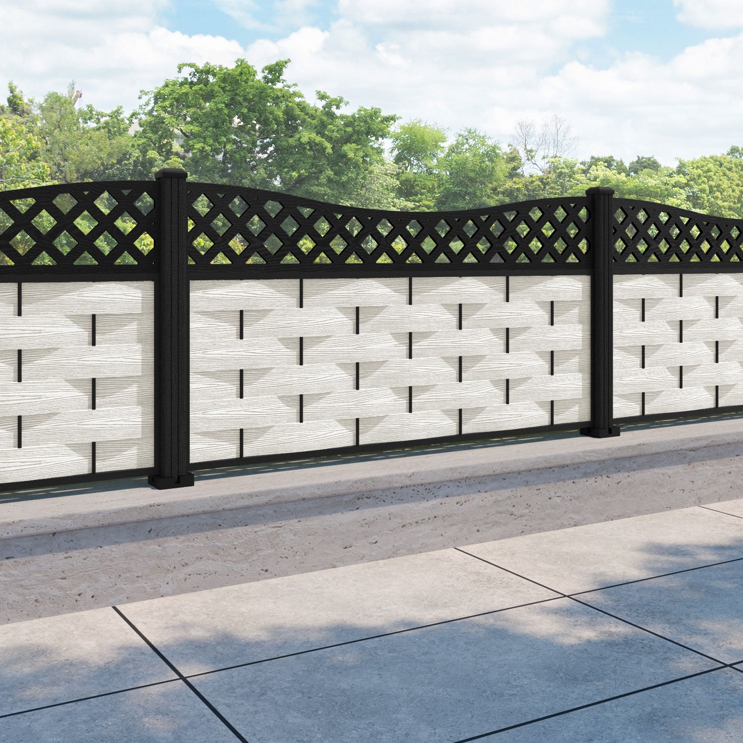 Ripple Low Wave Fence Panel - Light Stone - with our composite posts