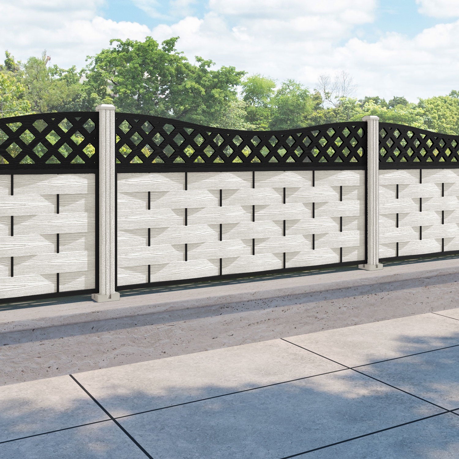 Ripple Low Wave Fence Panel - Light Stone - with our composite posts