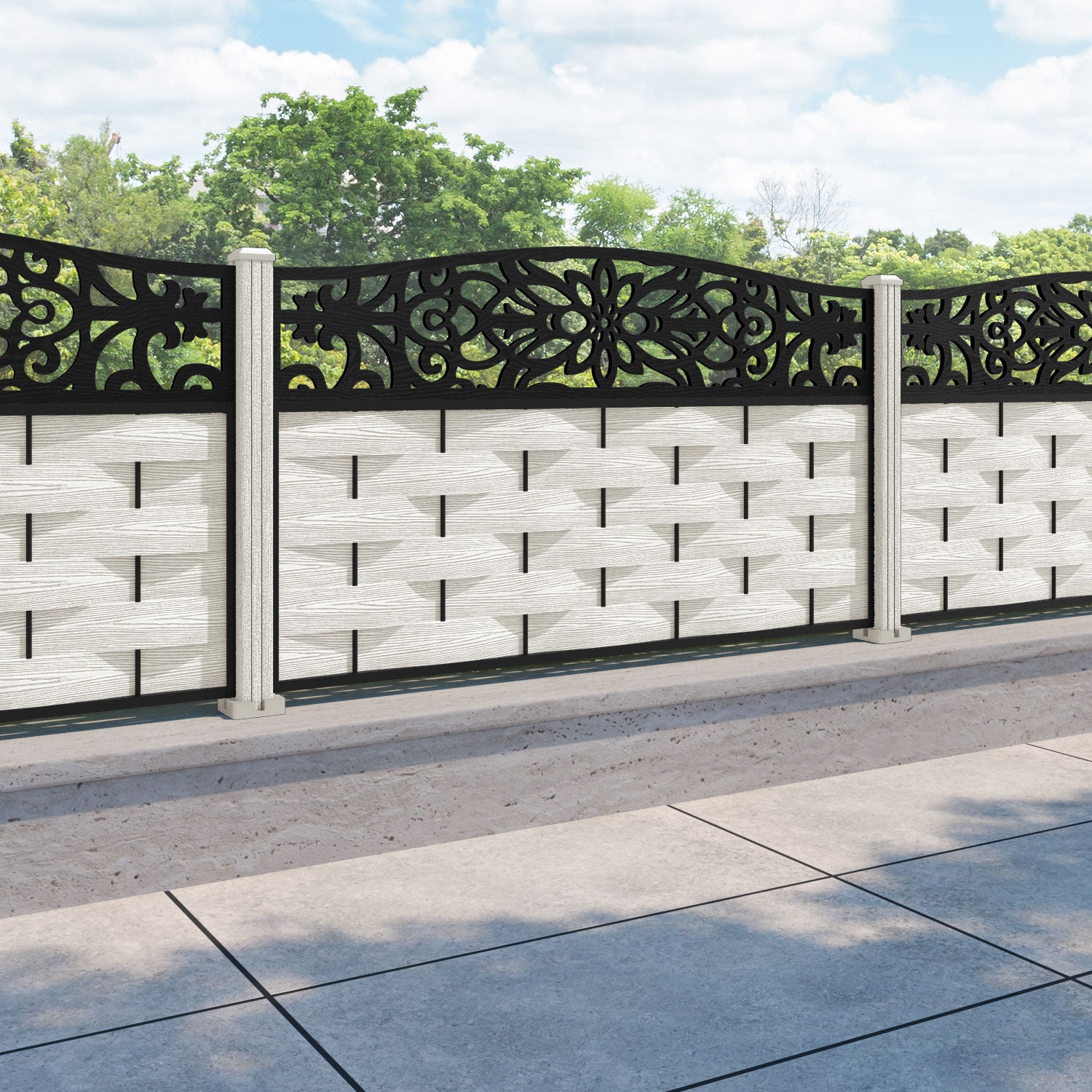 Ripple Windsor Curved Top Fence Panel - Light Stone - with our composite posts