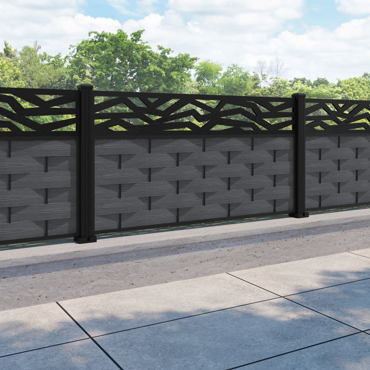 Ripple Zenith Fence Panel - Dark Grey - with our aluminium posts