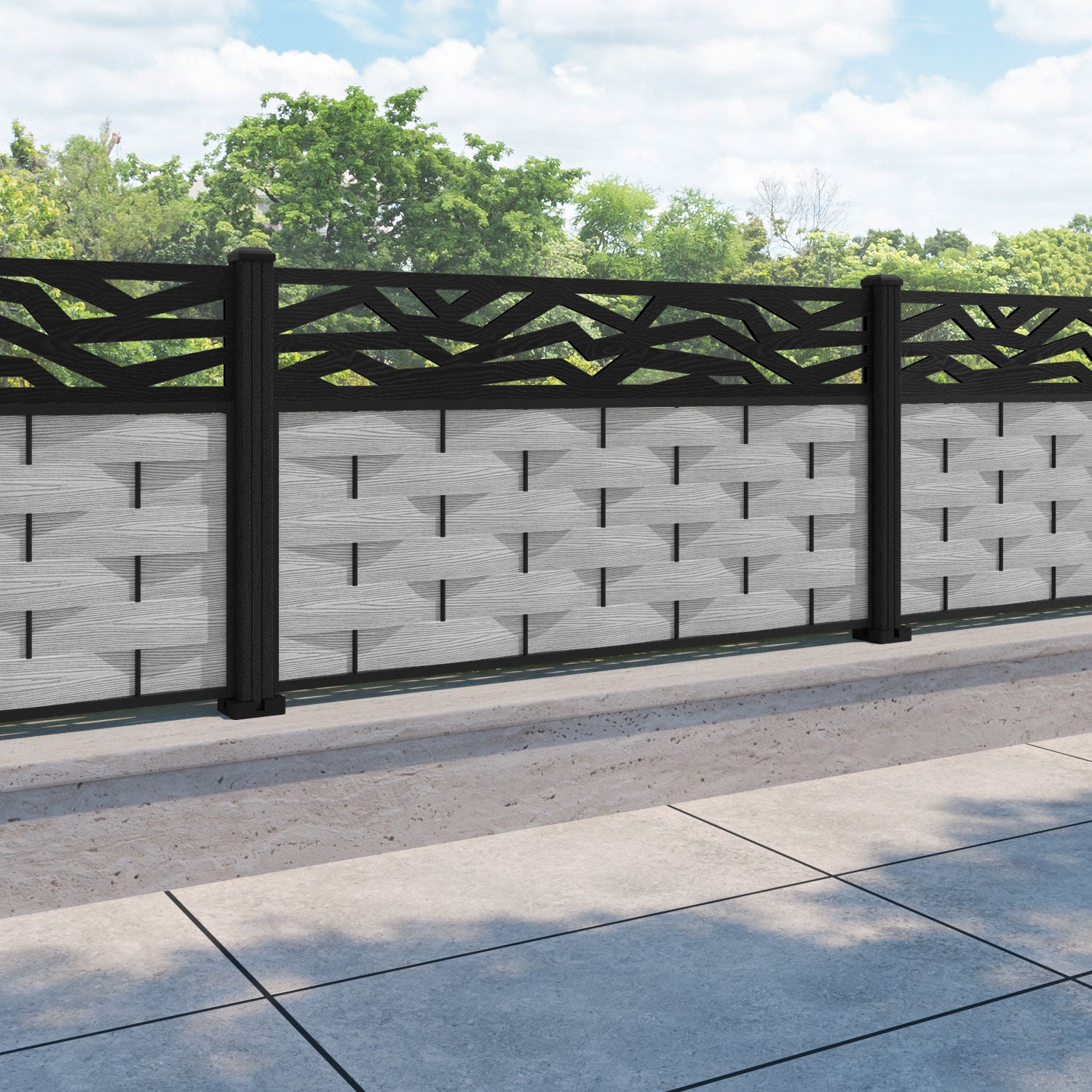 Ripple Zenith Fence Panel - Light Grey - with our composite posts