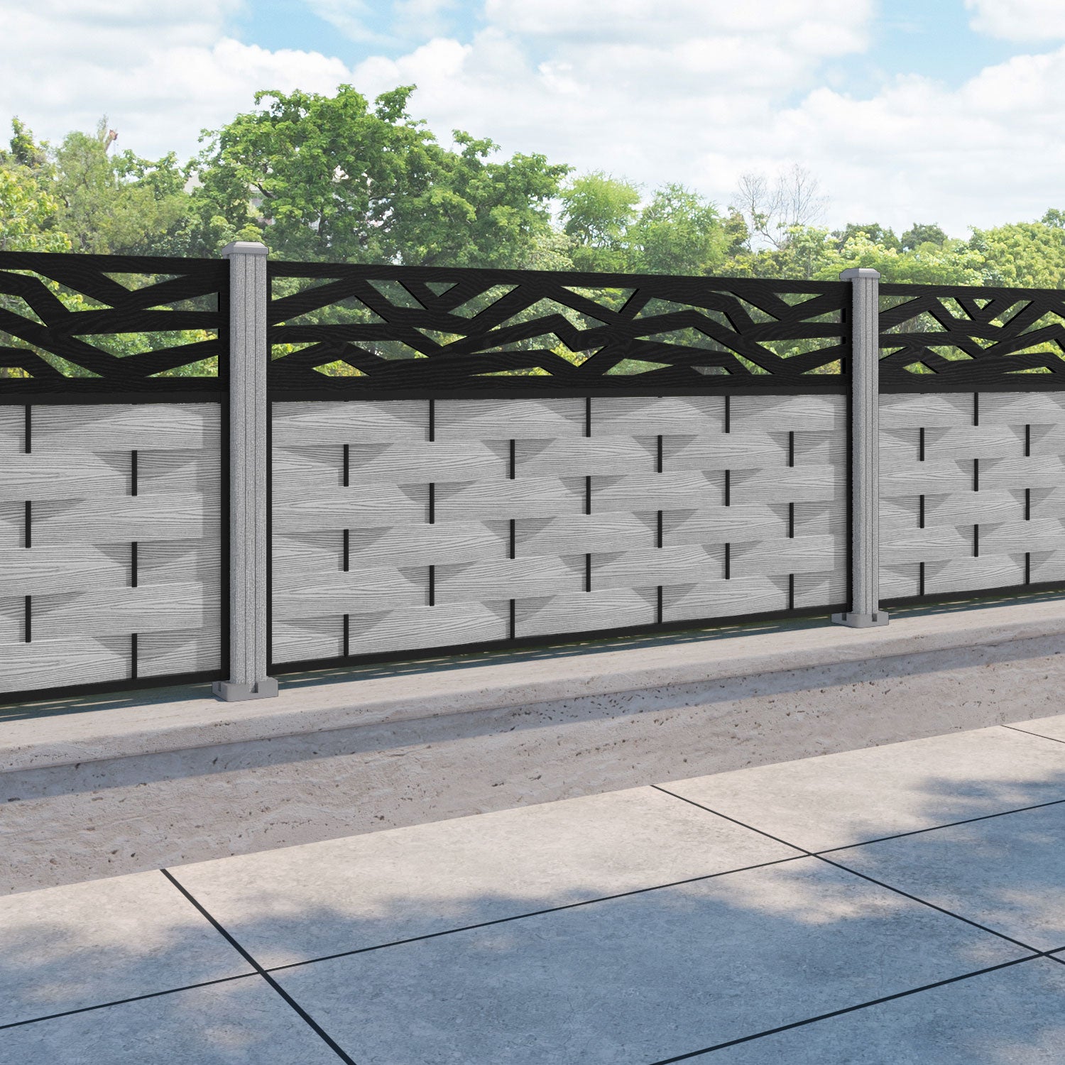 Ripple Zenith Fence Panel - Light Grey - with our composite posts