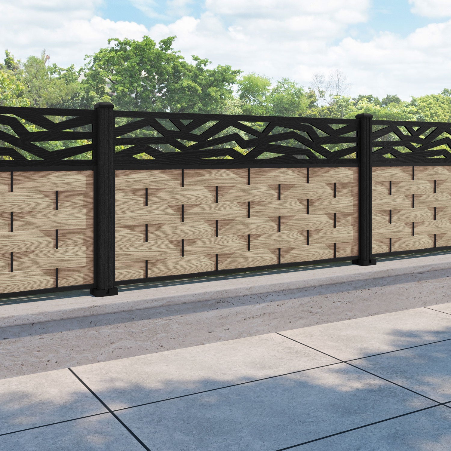 Ripple Zenith Fence Panel - Light Oak - with our composite posts