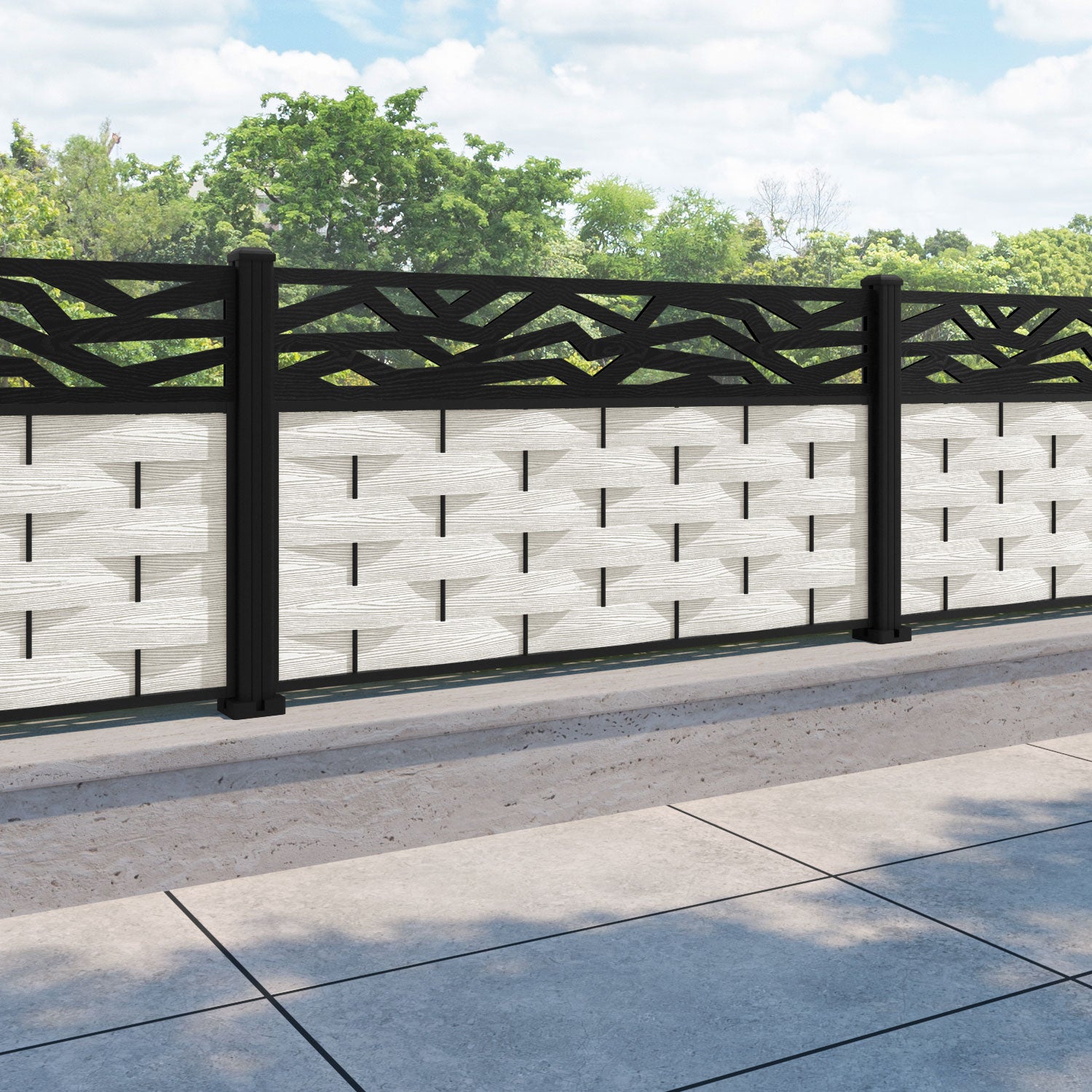 Ripple Zenith Fence Panel - Light Stone - with our aluminium posts