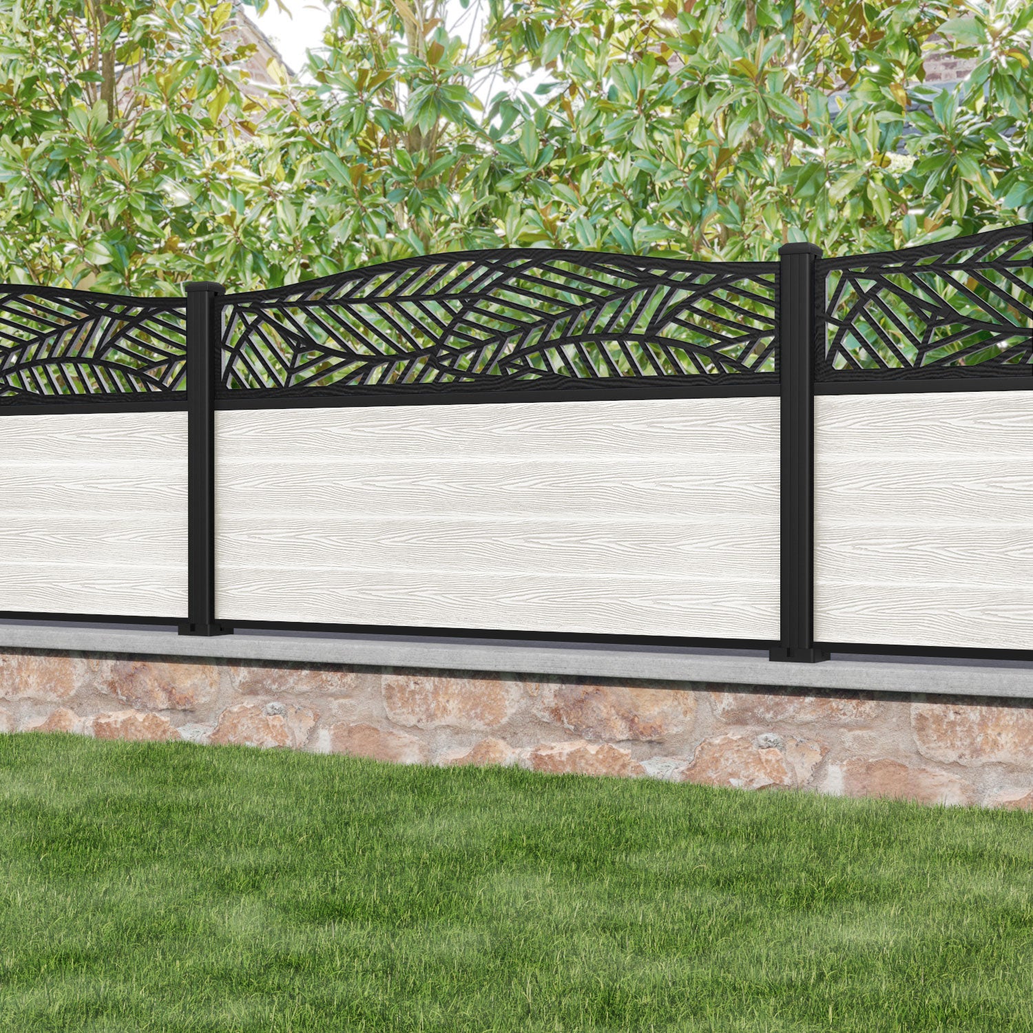 Classic Habitat Curved Top Fence Panel - Light Stone - with our aluminium posts