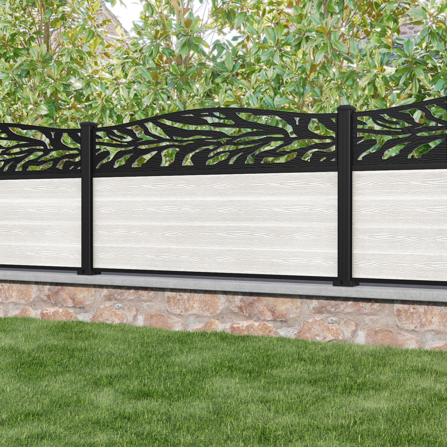 Classic Malawi Curved Top Fence Panel - Light Stone - with our aluminium posts