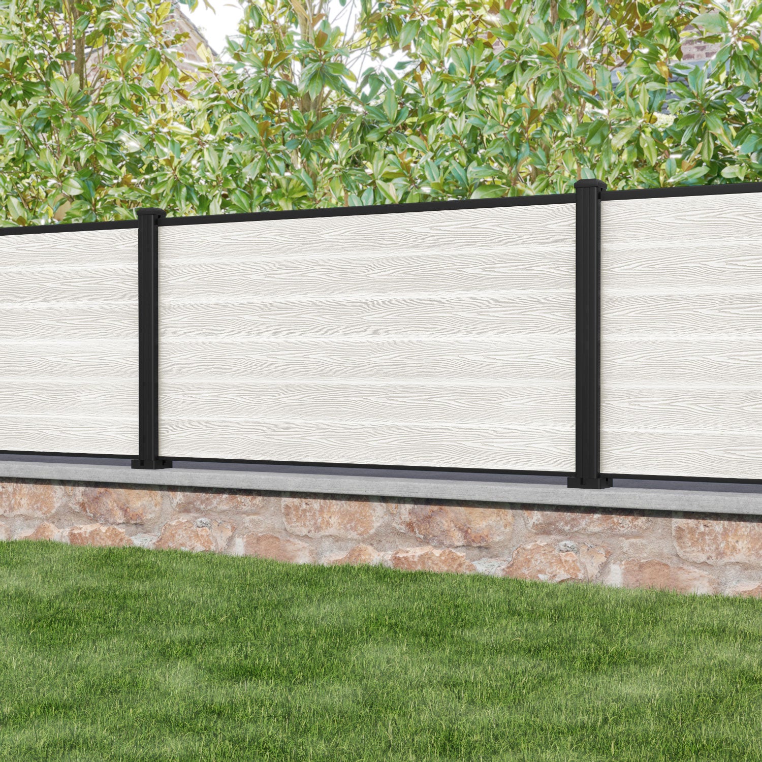 Classic Fence Panel - Light Stone - with our aluminium posts