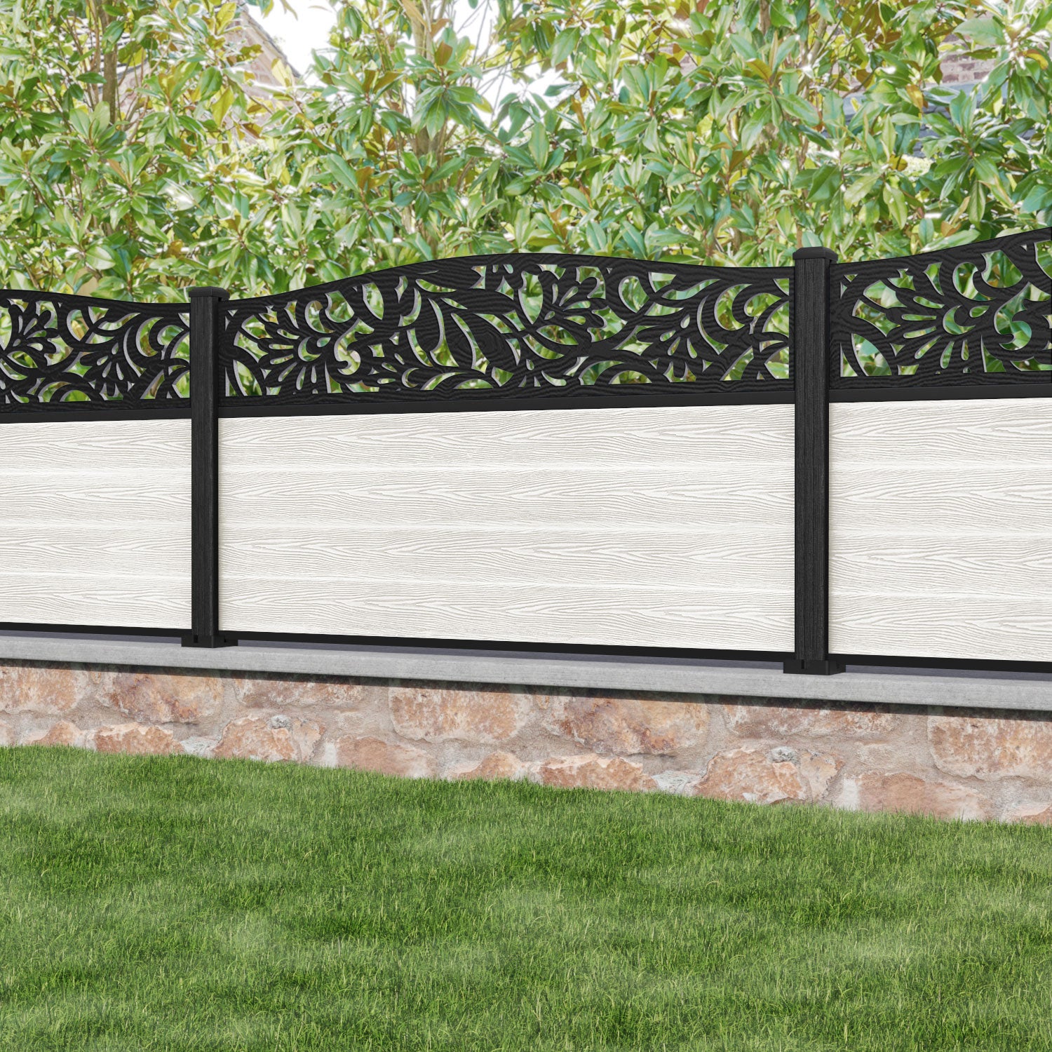 Classic Heritage Curved Top Fence Panel - Light Stone - with our composite posts