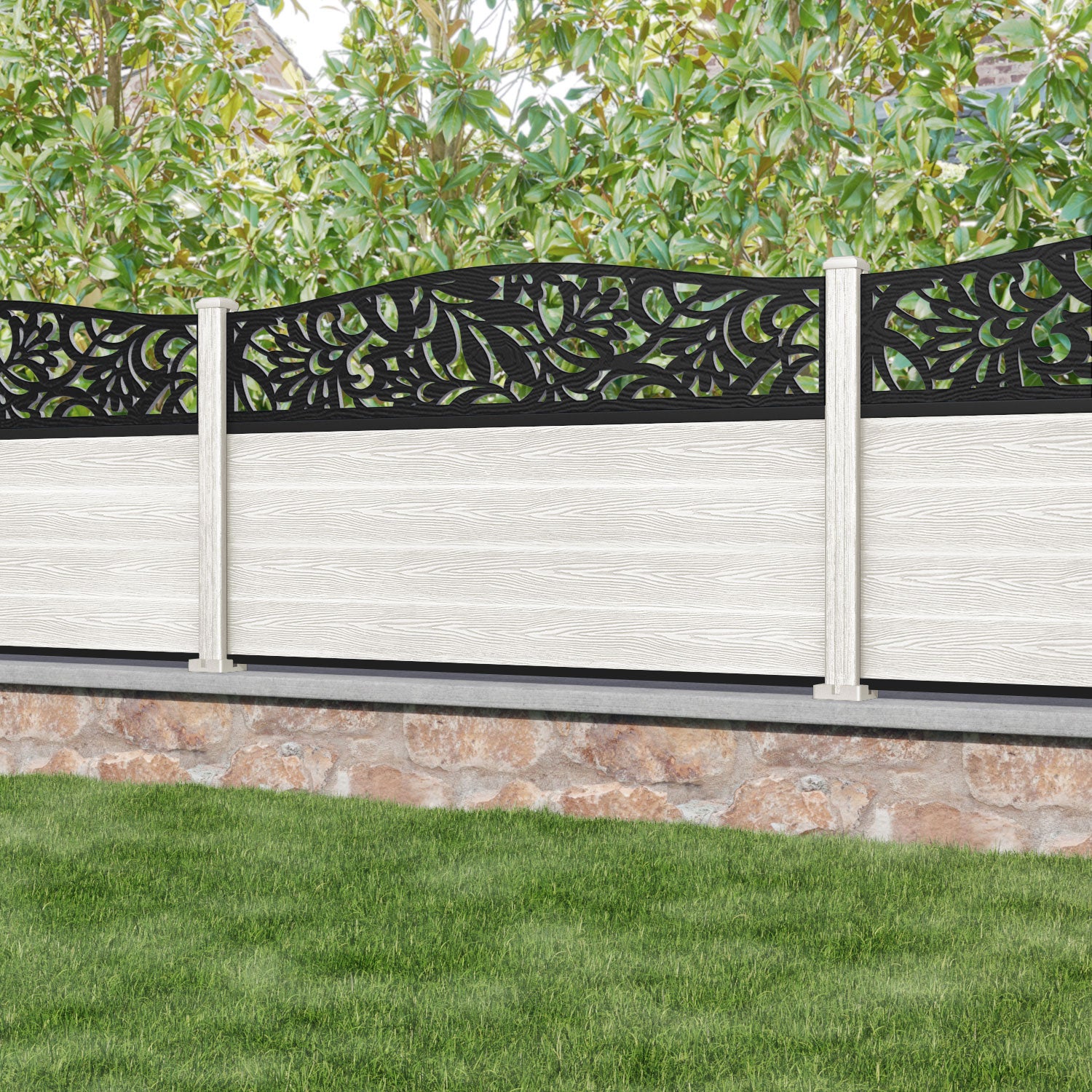 Classic Heritage Curved Top Fence Panel - Light Stone - with our composite posts