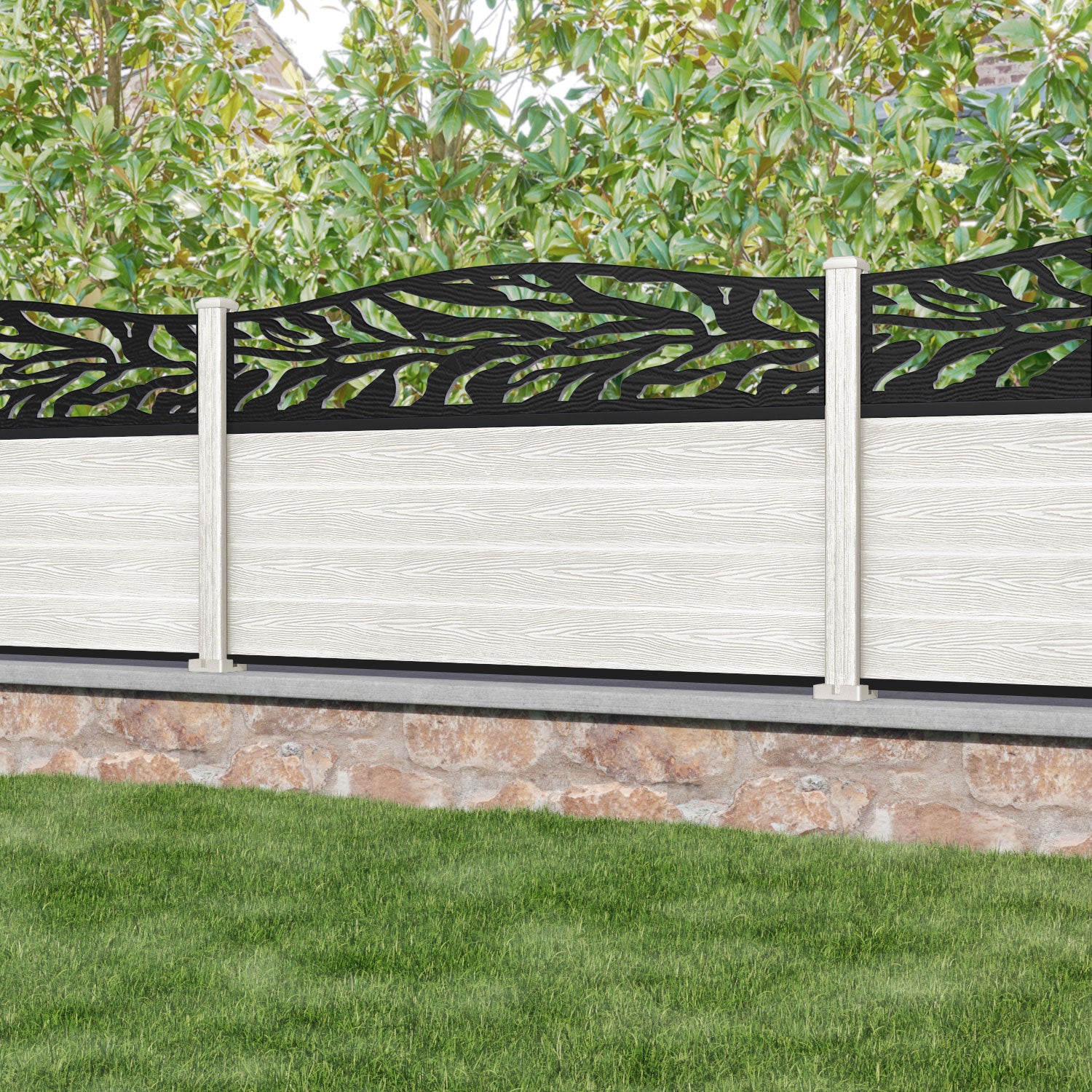 Classic Malawi Curved Top Fence Panel - Light Stone - with our composite posts