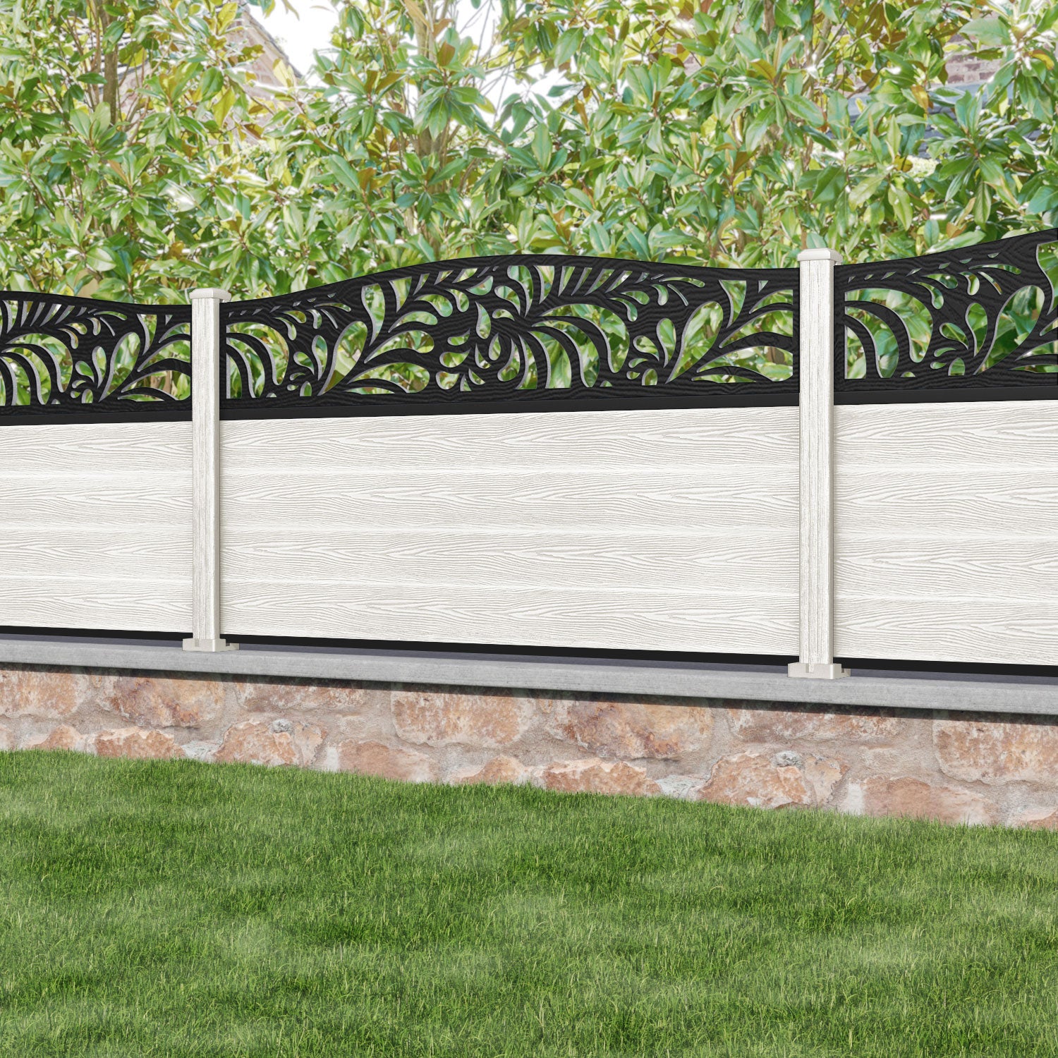Classic Petal Curved Top Fence Panel - Light Stone - with our composite posts