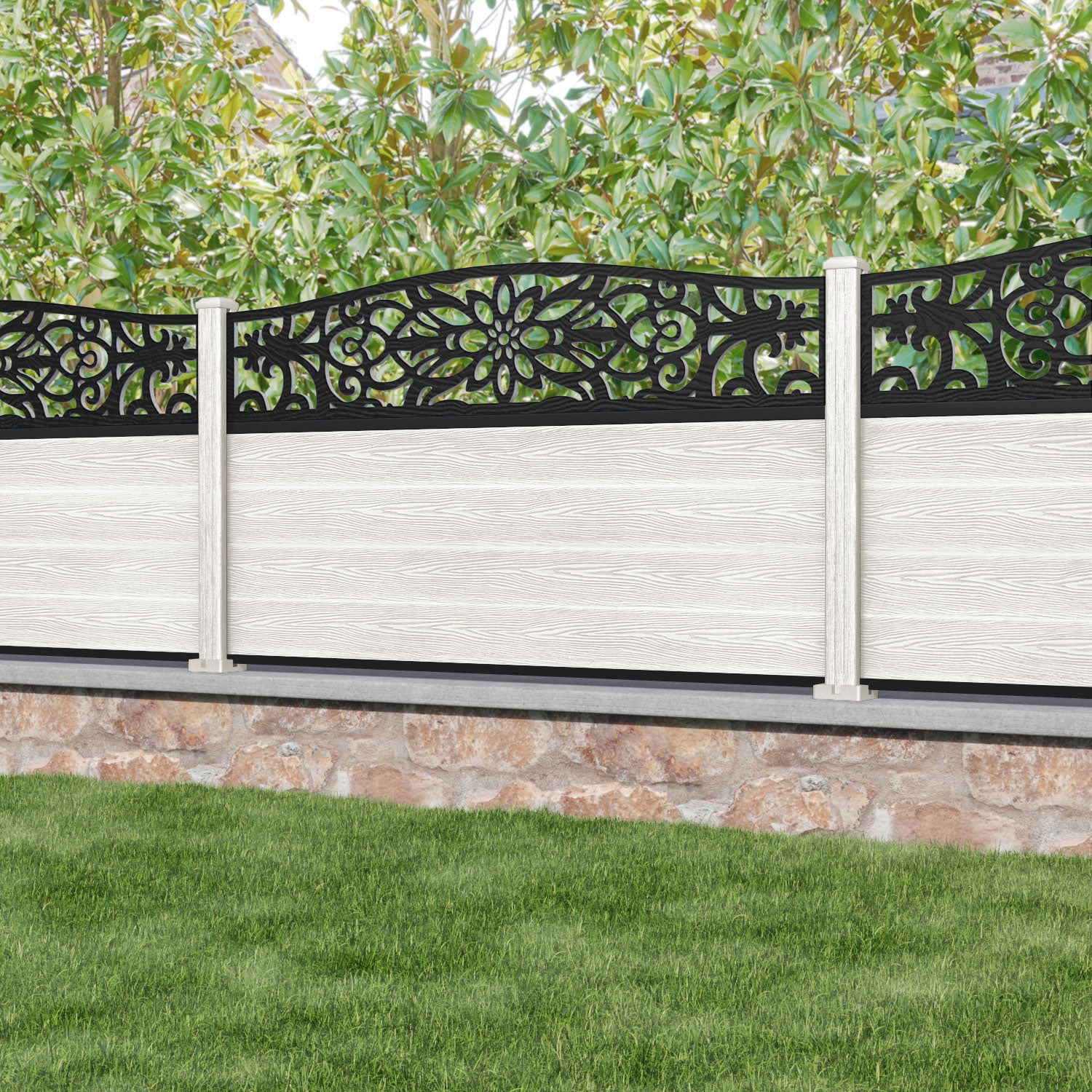 Classic Windsor Curved Top Fence Panel - Light Stone - with our composite posts