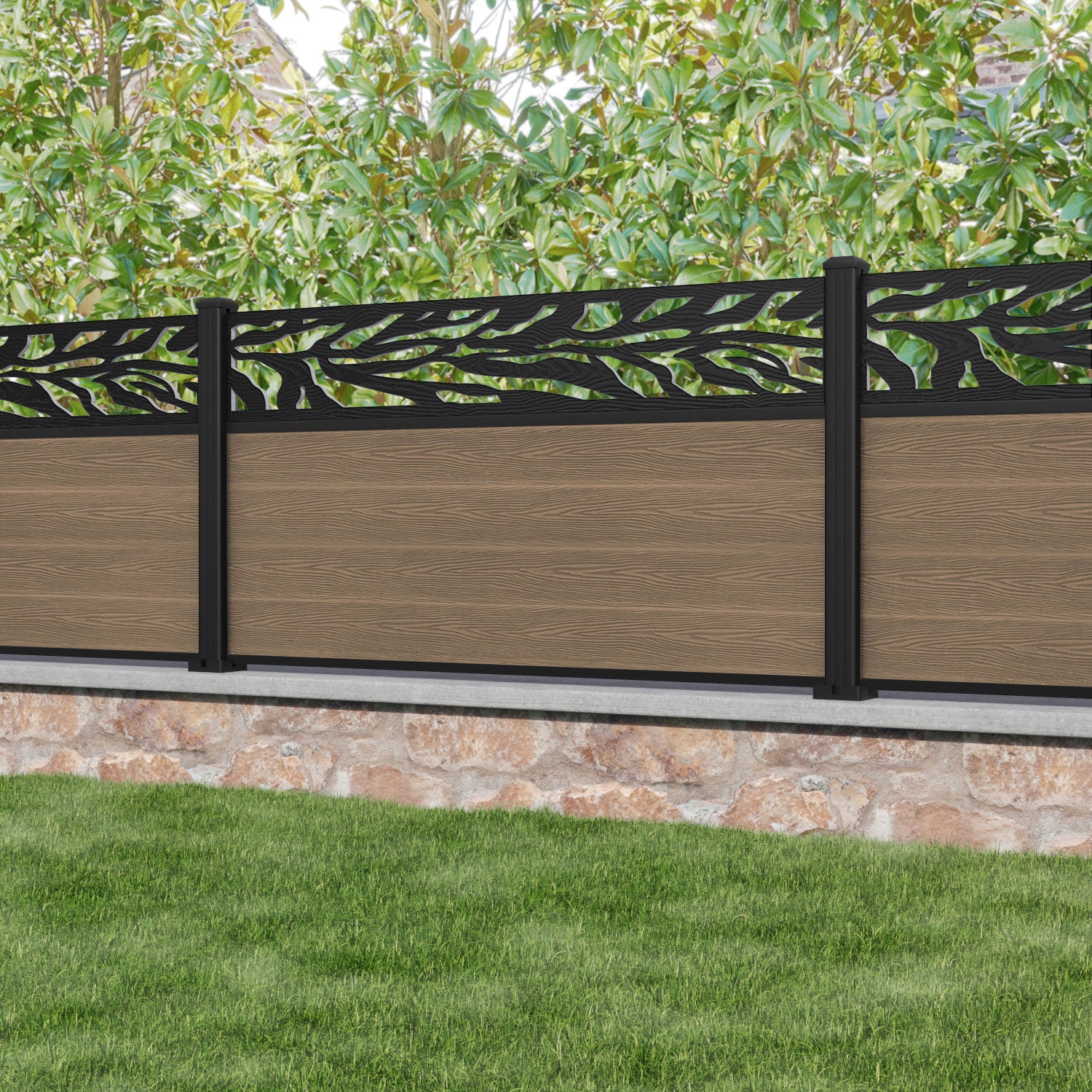 Classic Malawi Fence Panel - Teak - with our aluminium posts