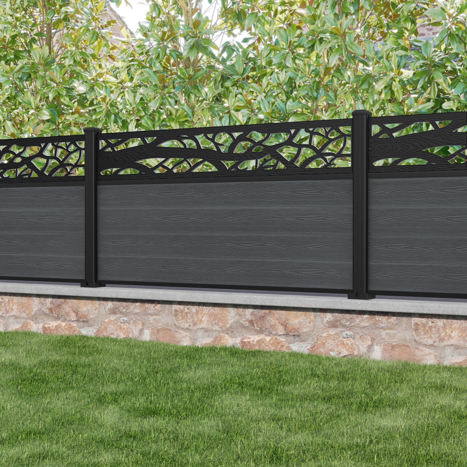 Classic Twilight Fence Panel - Dark Grey - with our aluminium posts