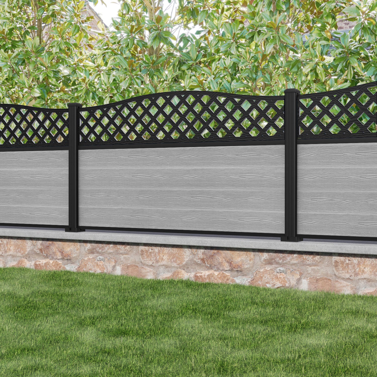 Classic High Wave Fence Panel - Light Grey - with our aluminium posts