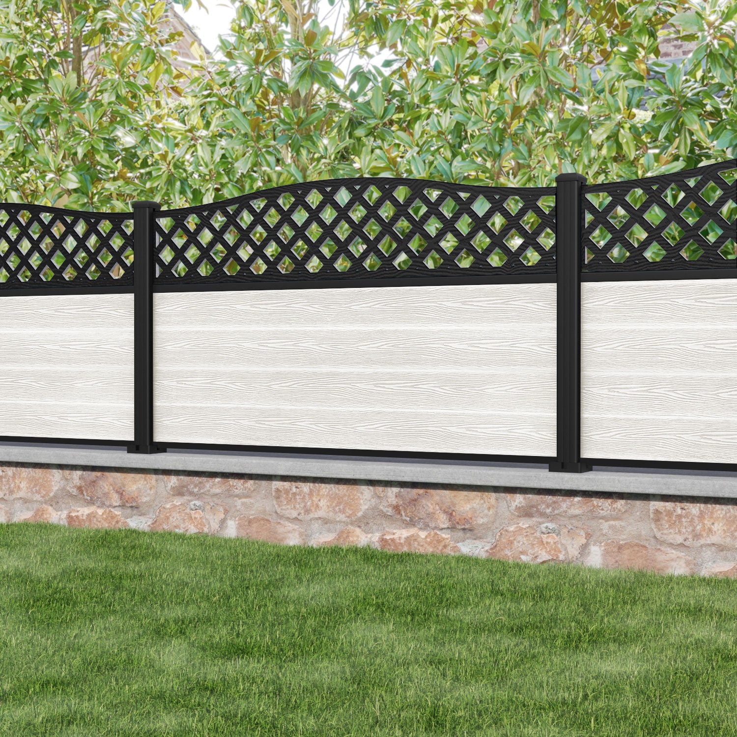 Classic High Wave Fence Panel - Light Stone - with our aluminium posts