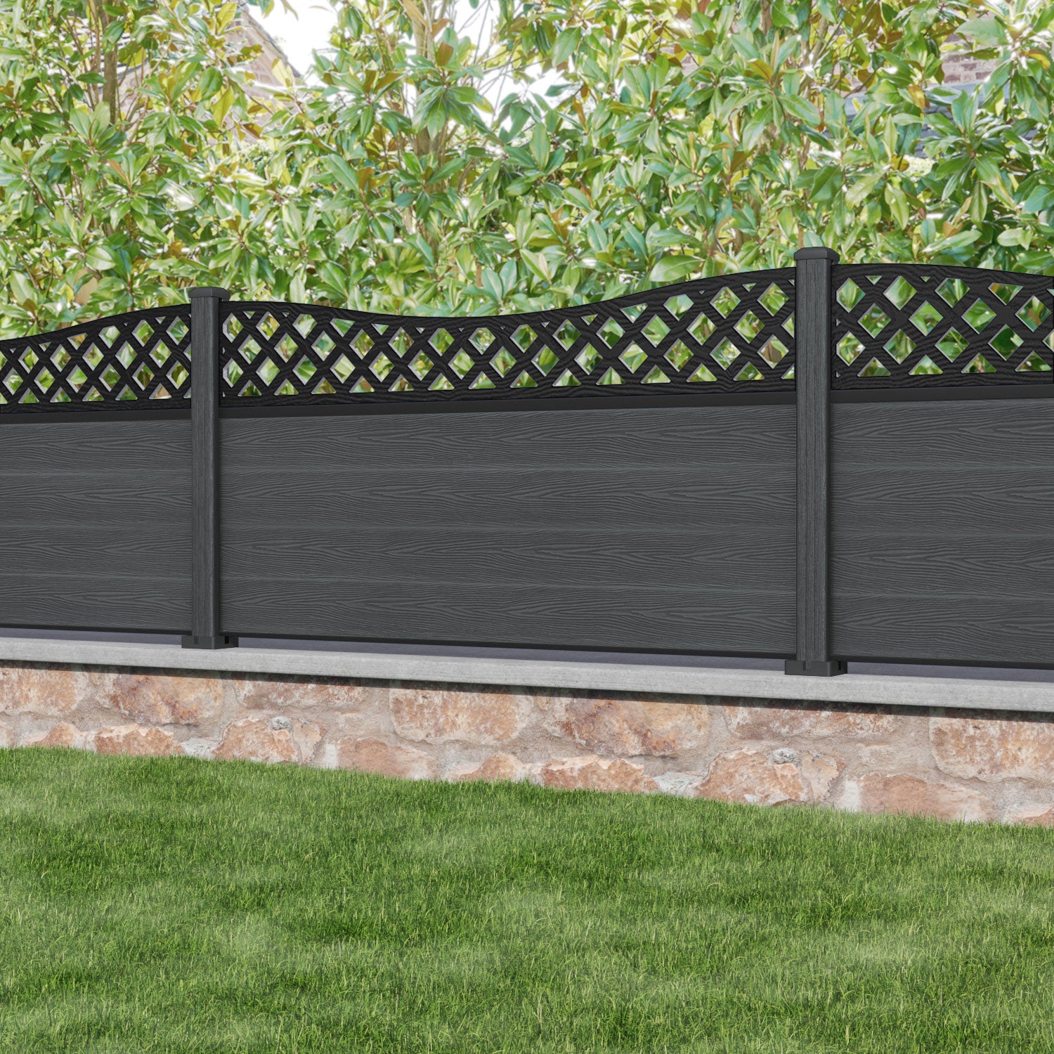 Classic Low Wave Fence Panel - Dark Grey - with our composite posts