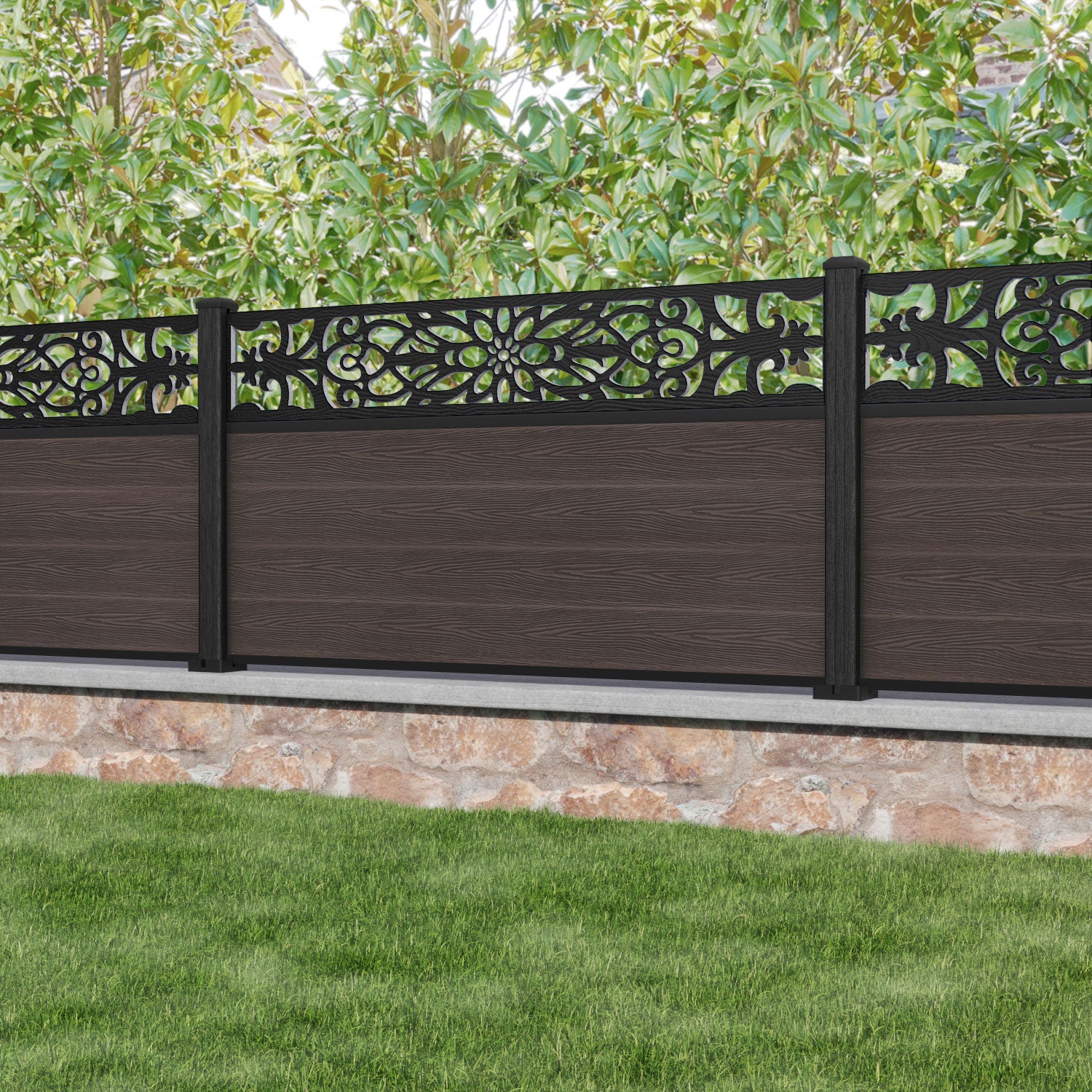 Classic Windsor Fence Panel - Mid Brown - with our composite posts