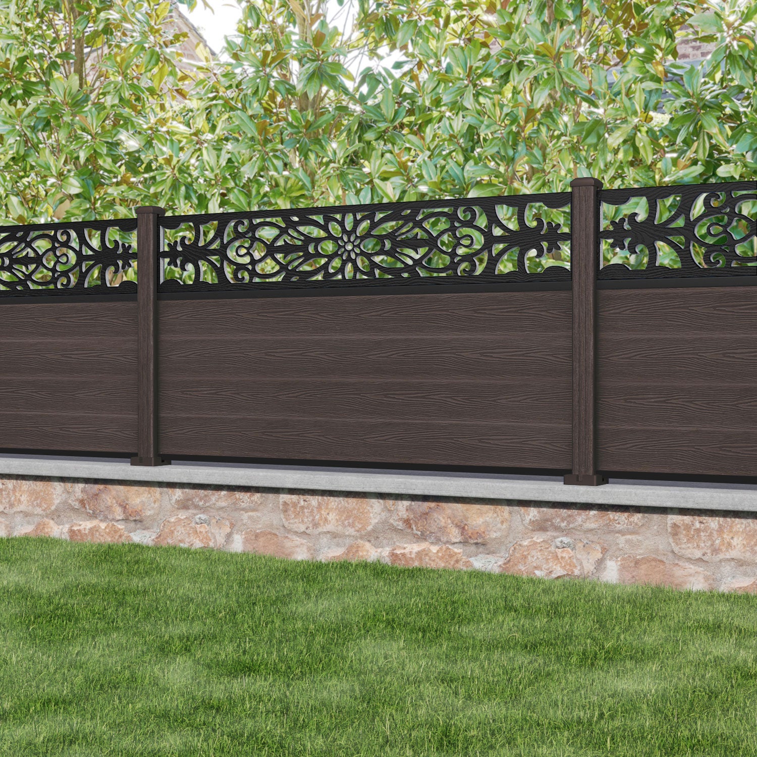 Classic Windsor Fence Panel - Mid Brown - with our composite posts