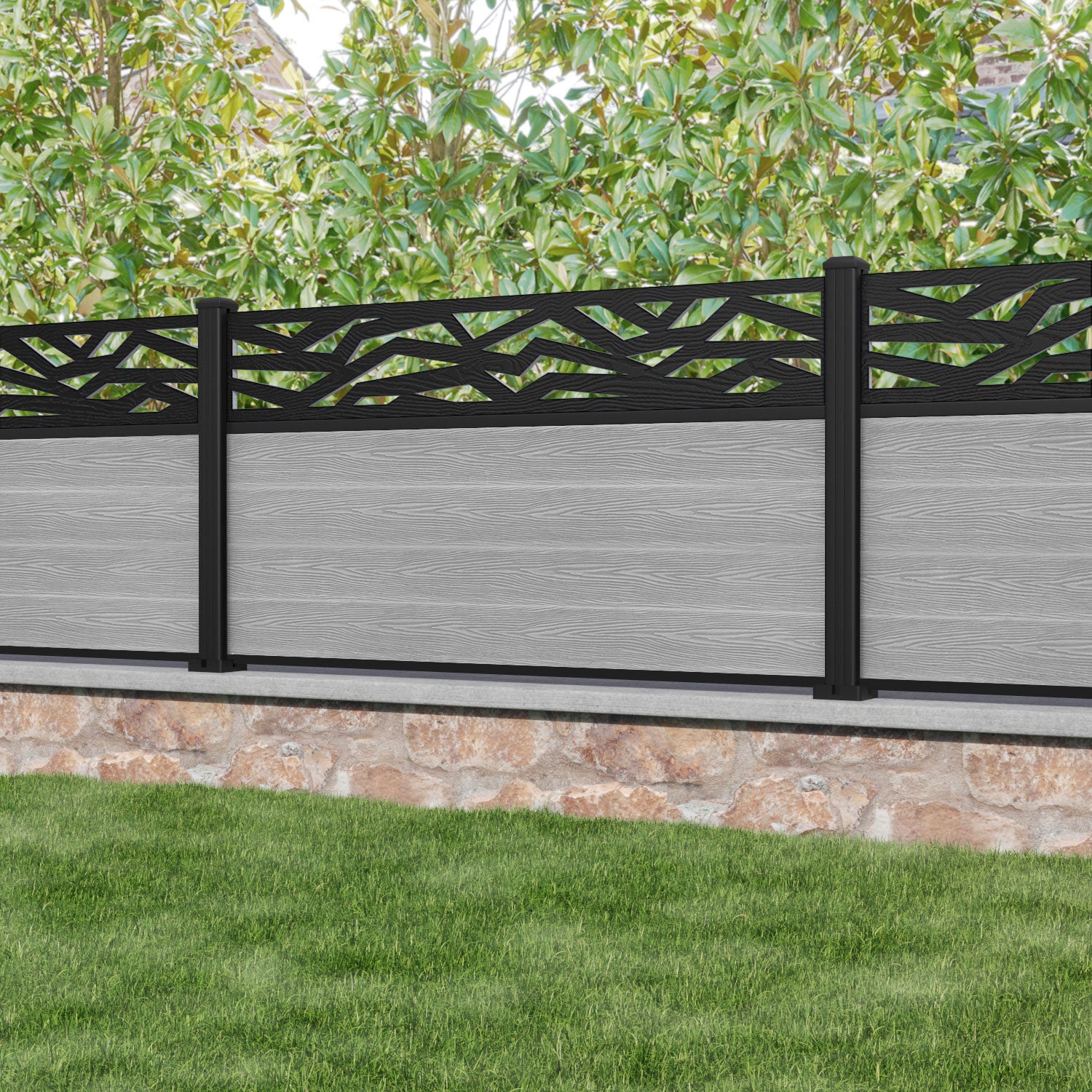 Classic Zenith Fence Panel - Light Grey - with our aluminium posts