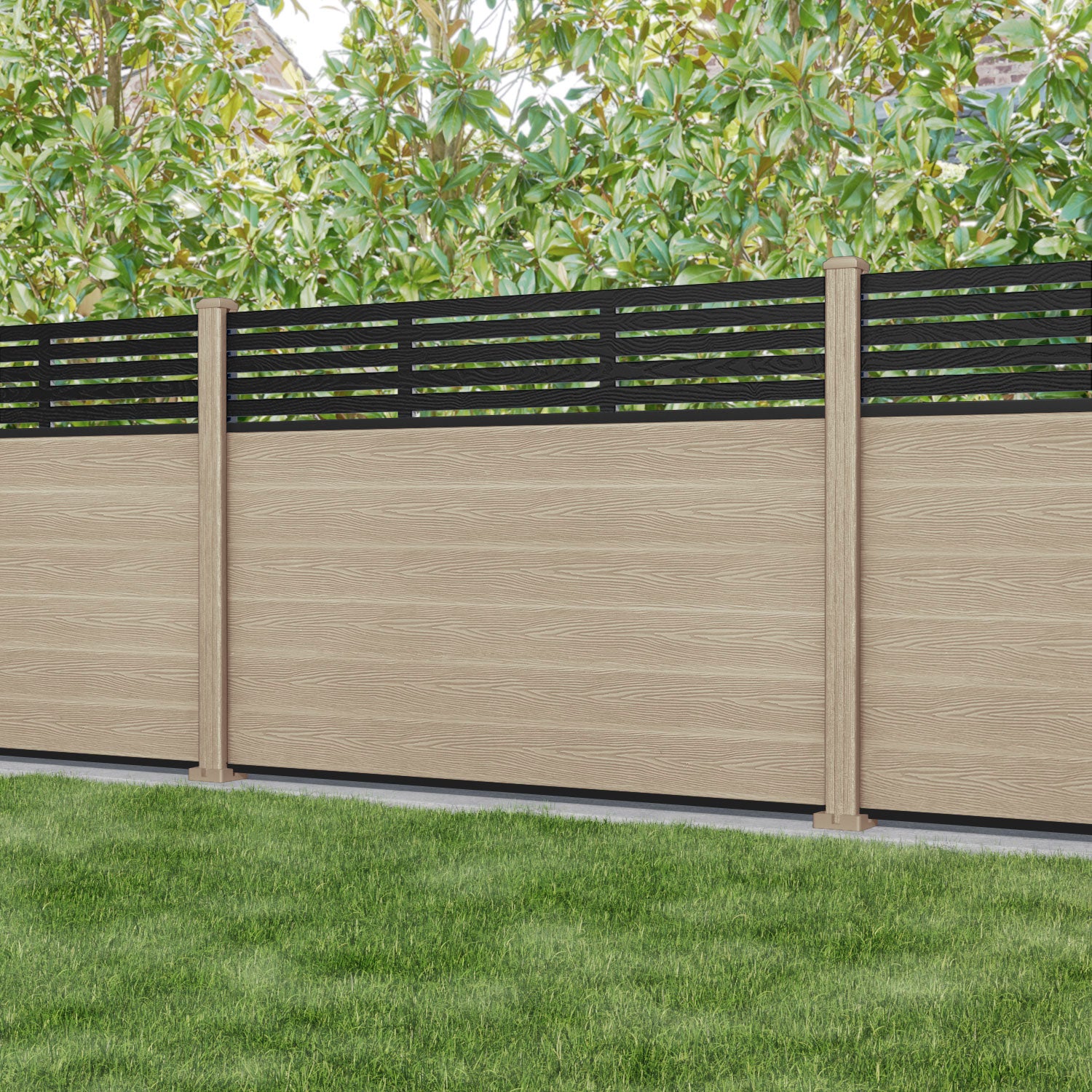 Classic Aspen Fence Panel - Light Oak - with our composite posts