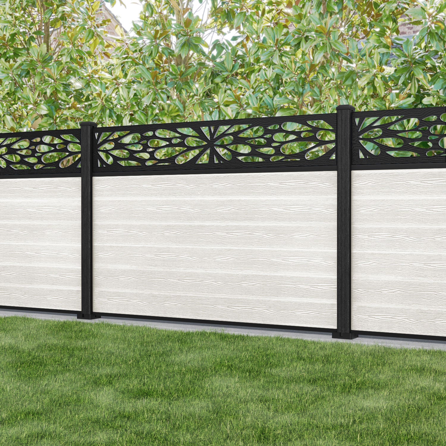 Classic Blossom Fence Panel - Light Stone - with our composite posts