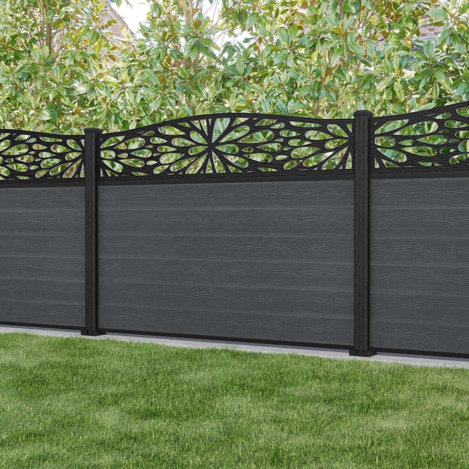 Classic Blossom Curved Top Fence Panel - Dark Grey - with our composite posts