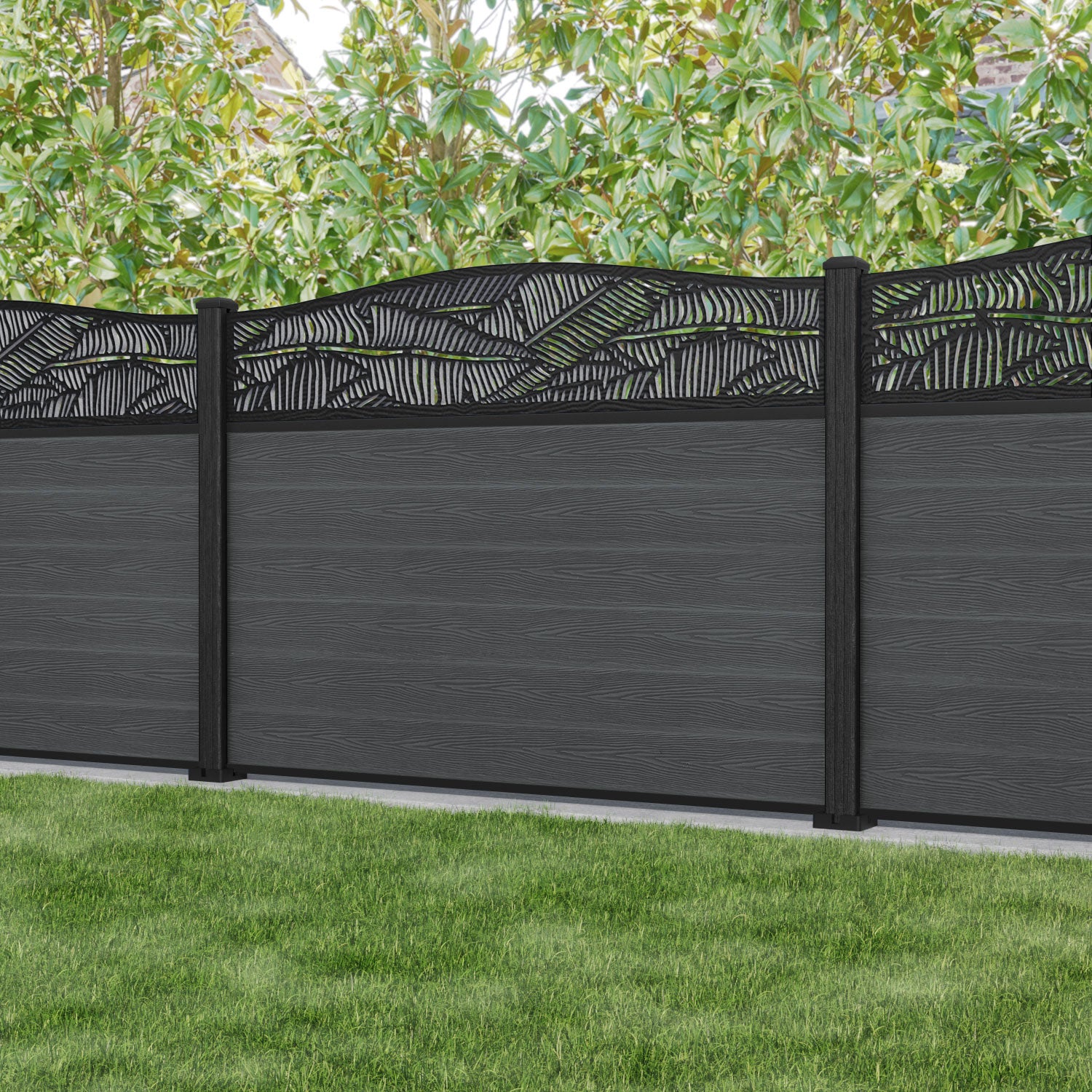 Classic Feather Curved Top Fence Panel - Dark Grey - with our composite posts