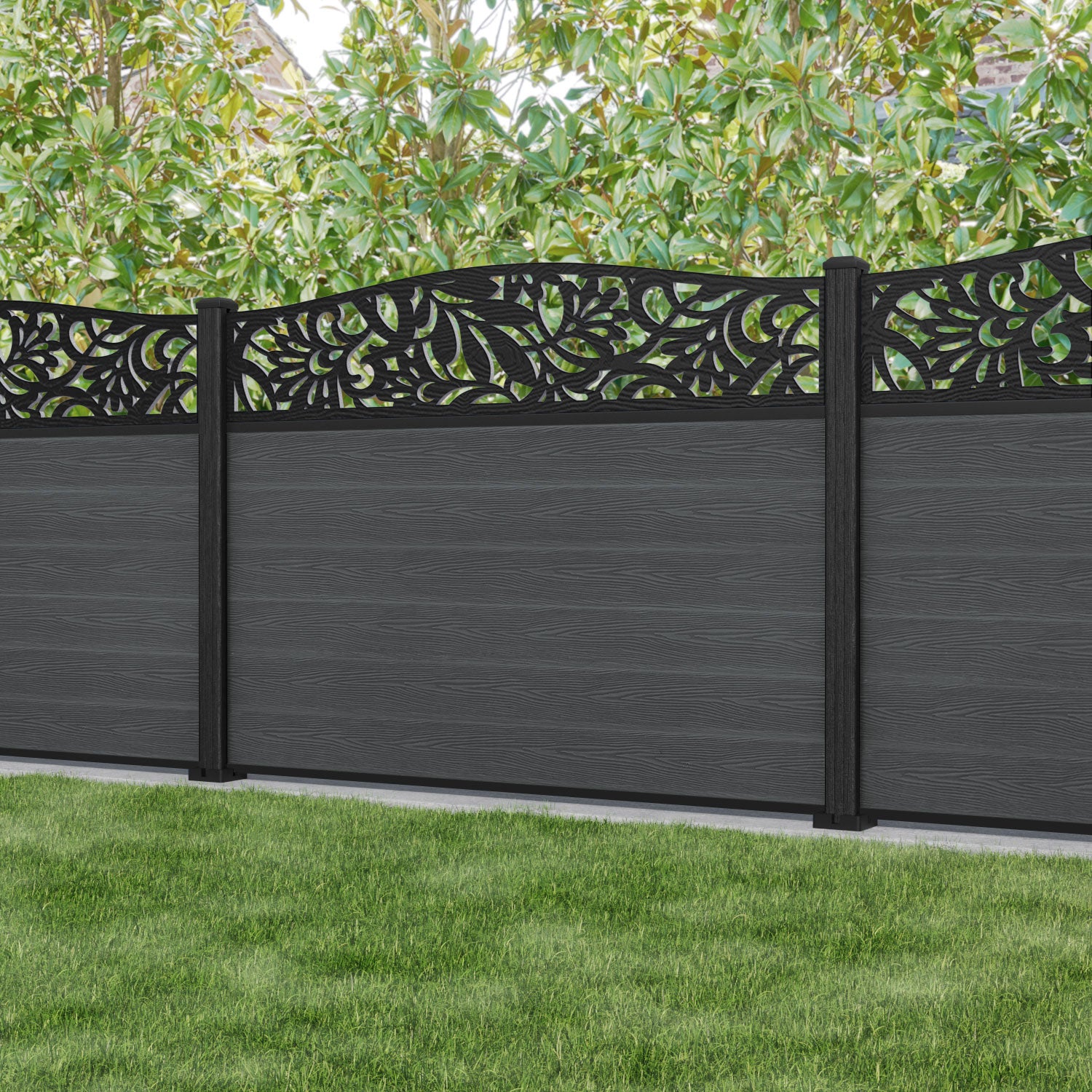 Classic Heritage Curved Top Fence Panel - Dark Grey - with our composite posts