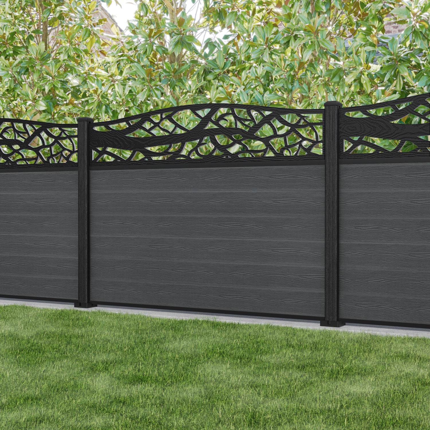 Classic Twilight Curved Top Fence Panel - Dark Grey - with our composite posts