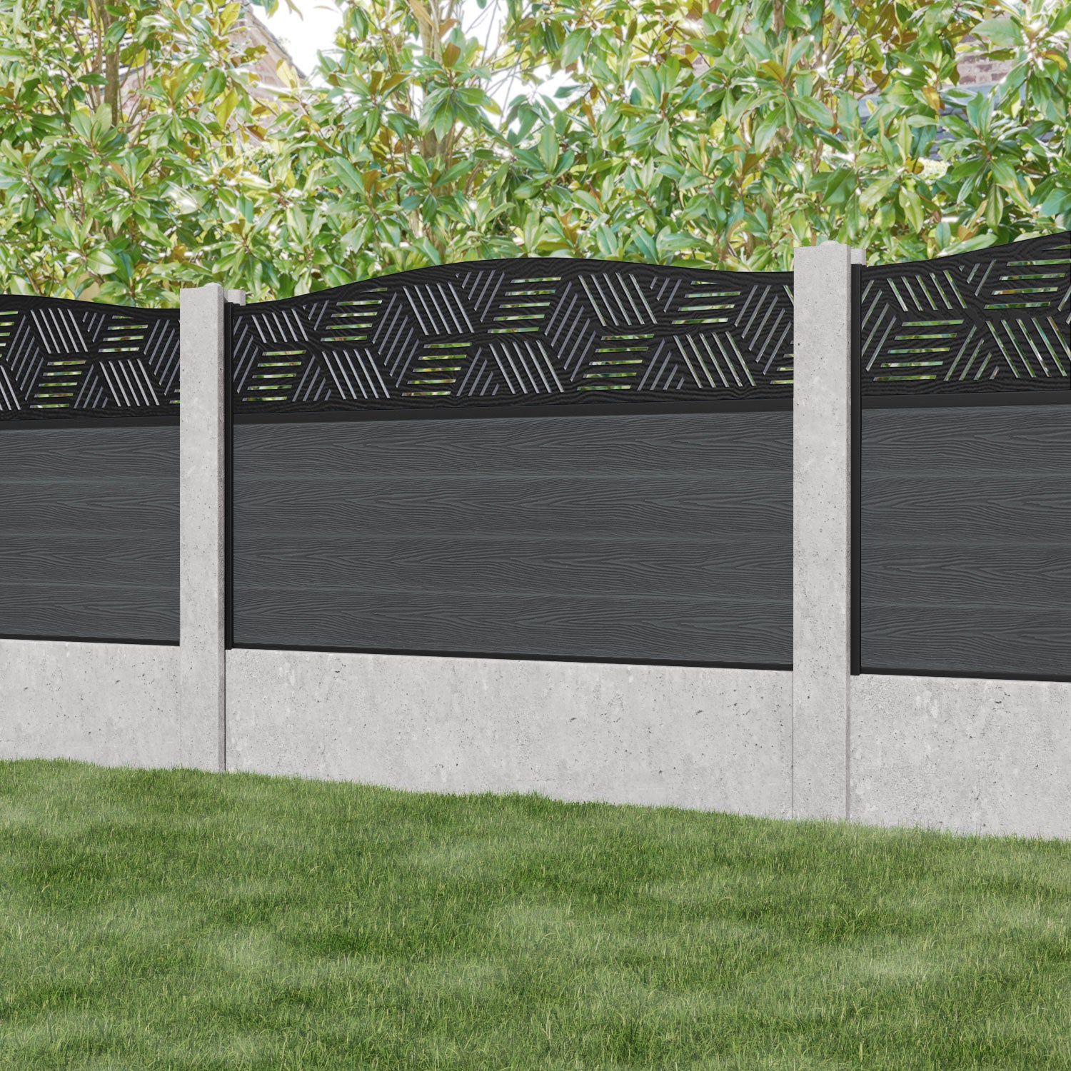 Classic Cubed Curved Top Fence Panel - Dark Grey - for existing concrete posts