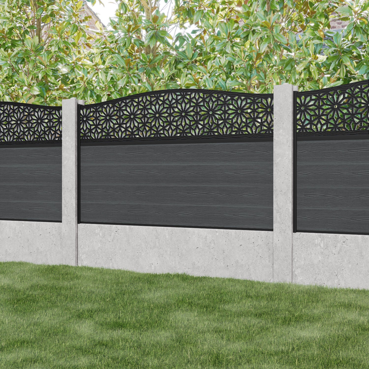 Classic Narwa Curved Top Fence Panel - Dark Grey - for existing concrete posts