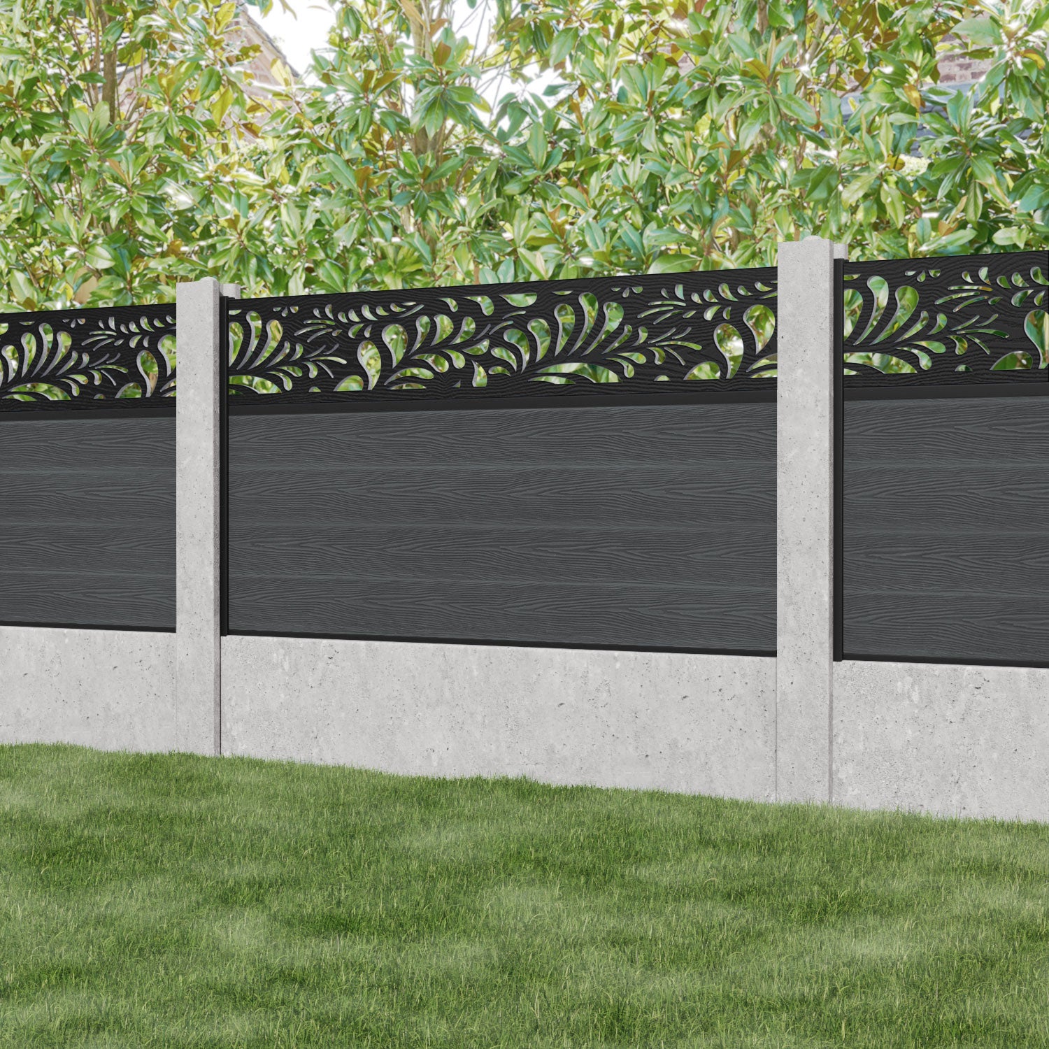 Classic Petal Fence Panel - Dark Grey - for existing concrete posts