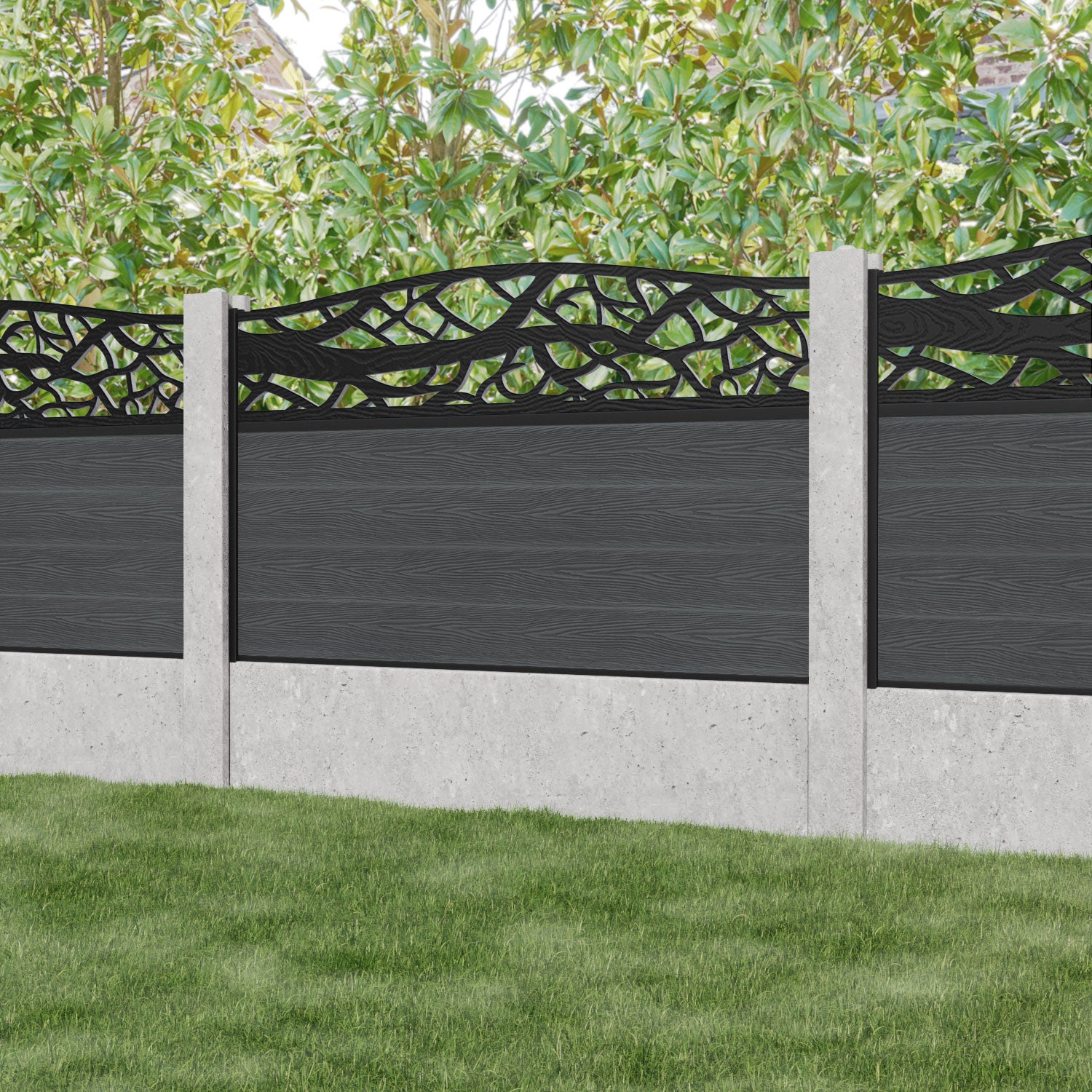 Classic Twilight Curved Top Fence Panel - Dark Grey - for existing concrete posts