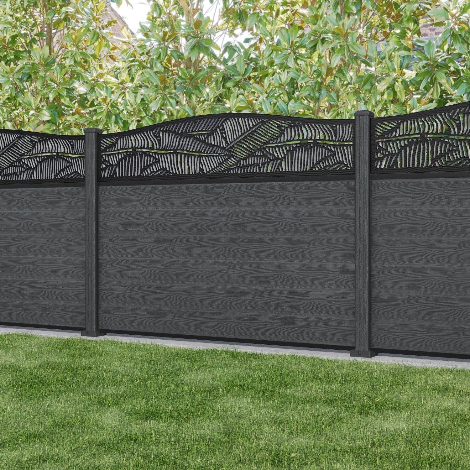 Classic Feather Curved Top Fence Panel - Dark Grey - with our composite posts