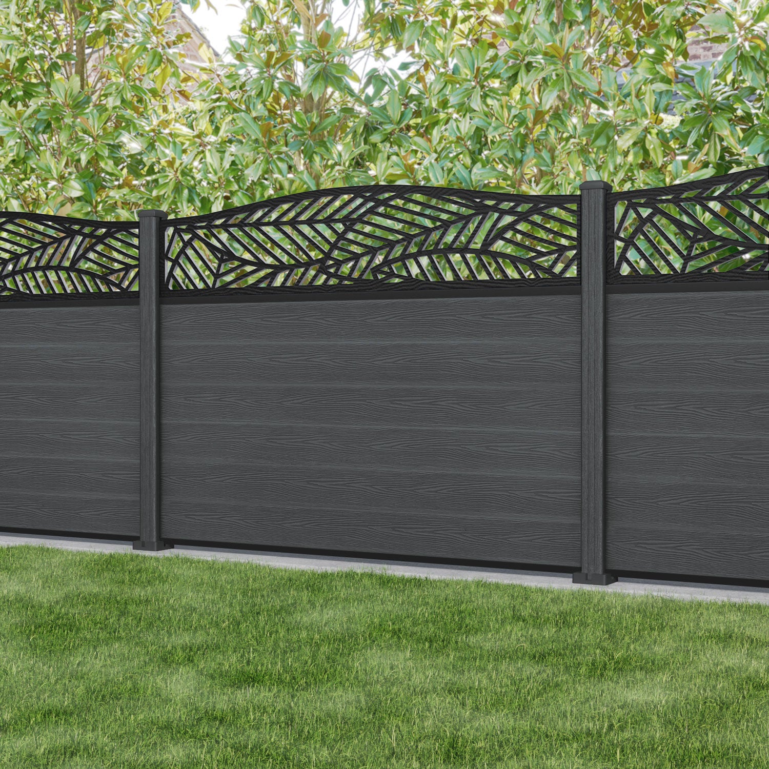 Classic Habitat Curved Top Fence Panel - Dark Grey - with our composite posts