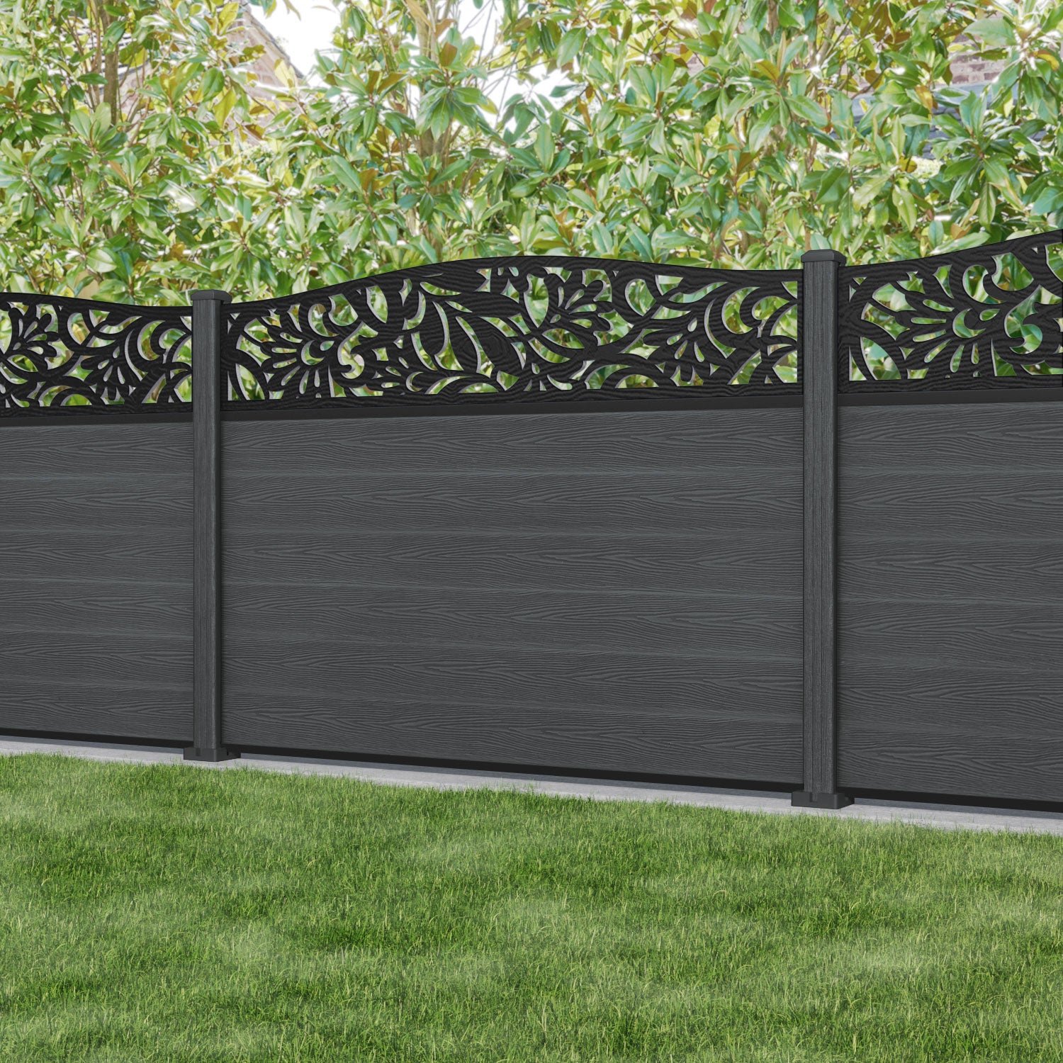 Classic Heritage Curved Top Fence Panel - Dark Grey - with our composite posts