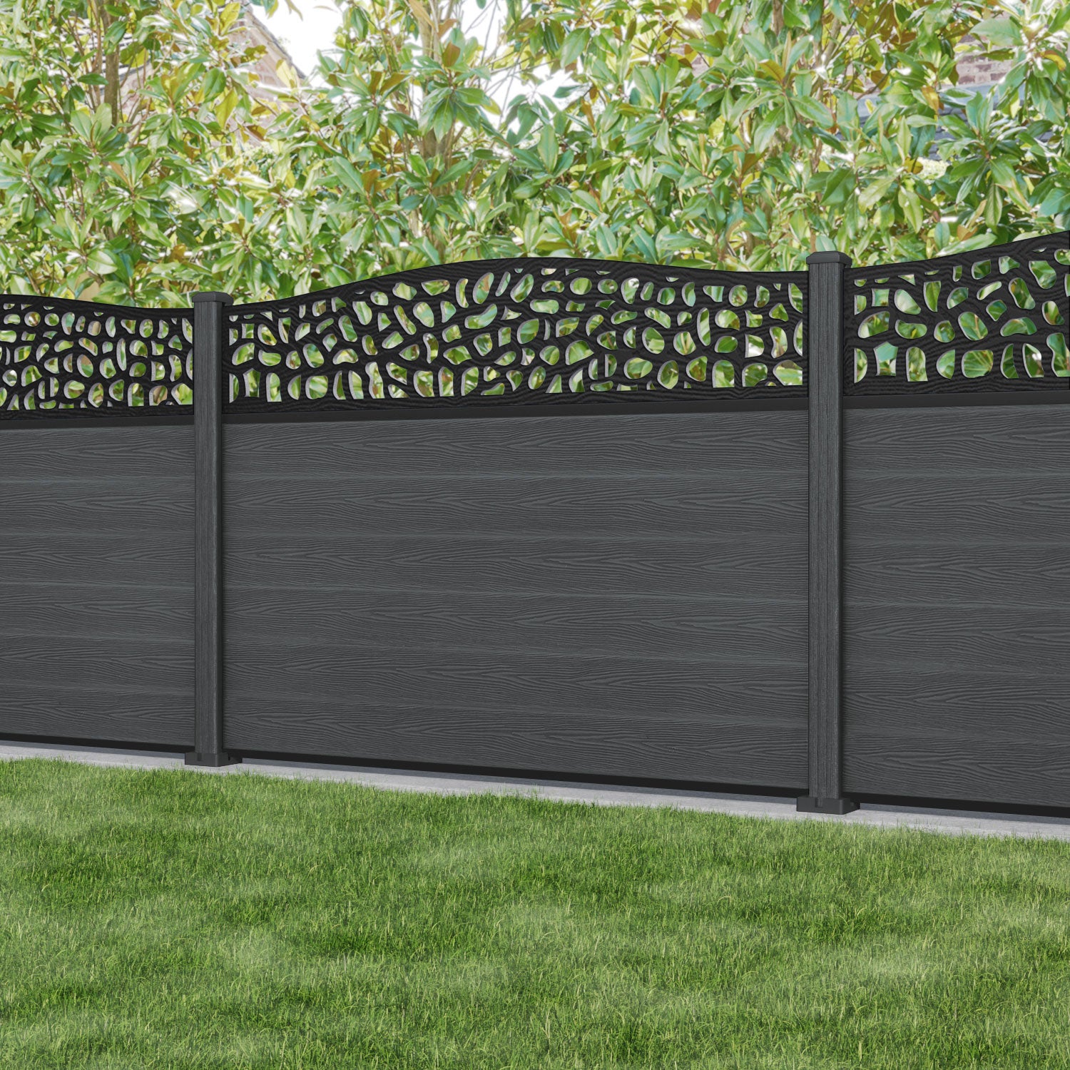 Classic Pebble Curved Top Fence Panel - Dark Grey - with our composite posts