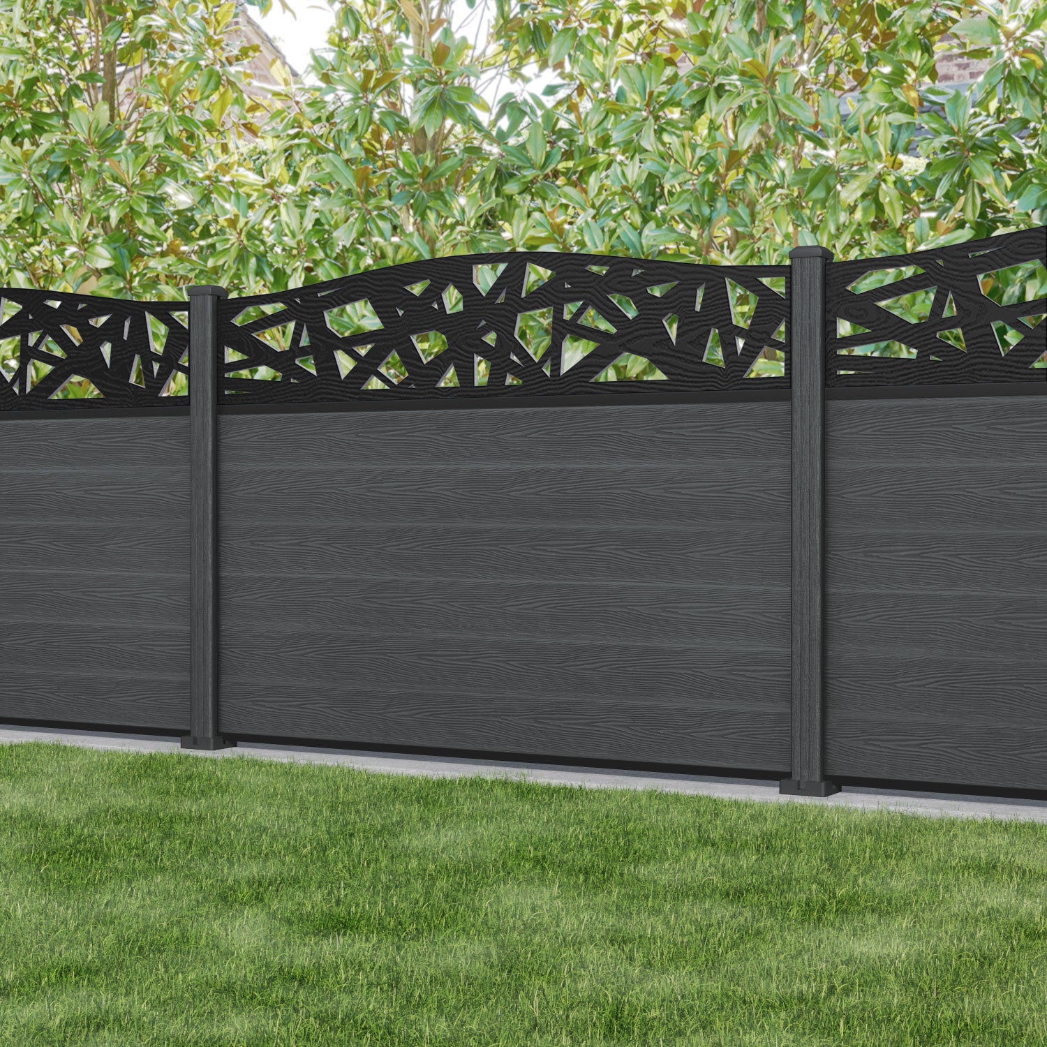 Classic Prism Curved Top Fence Panel - Dark Grey - with our composite posts